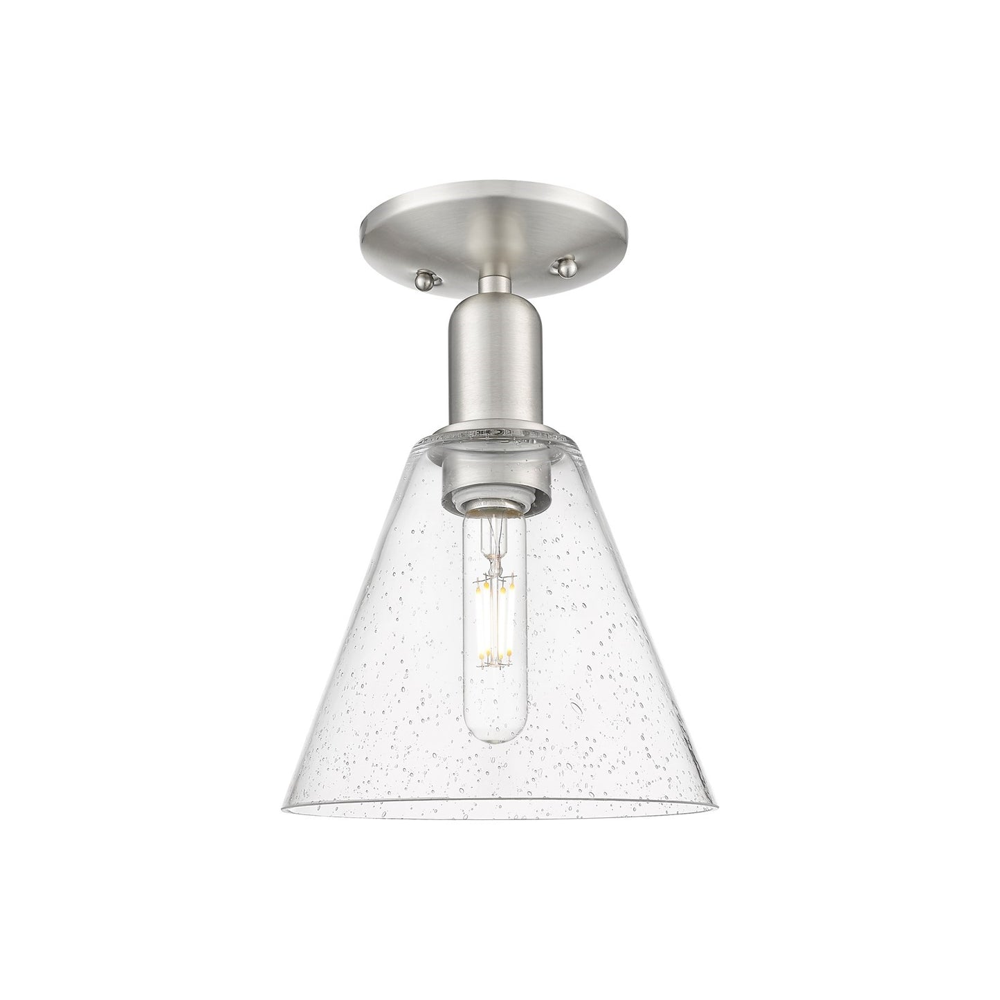 Innovations Berkshire Glass 8in 1-Light Semi-Flush Mount | Industrial Brushed Satin Nickel and Seedy Cone Glass | Entryway & | Model 716-1C-SN-GBC-84
