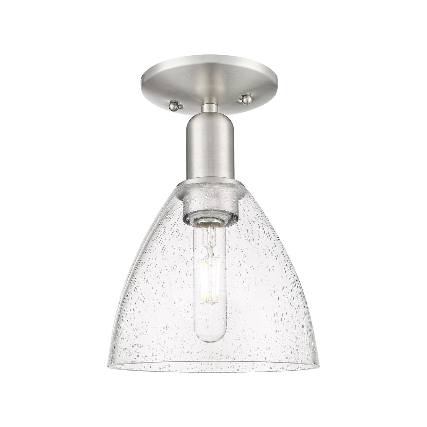 Innovations Bristol 8in 1-Light Semi-Flush Mount | Industrial Brushed Satin Nickel Steel and Seedy Glass | Entryway & Hallway | Model 716-1C-SN-GBD-754