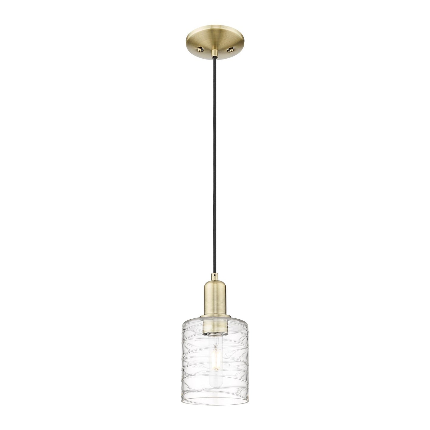 Innovations Cobbleskill 5in 1-Light Mini Pendant | Industrial Antique Brass and Deco Swirl Glass | Kitchen Island & Dining Room | Model 716-1P-AB-G1113