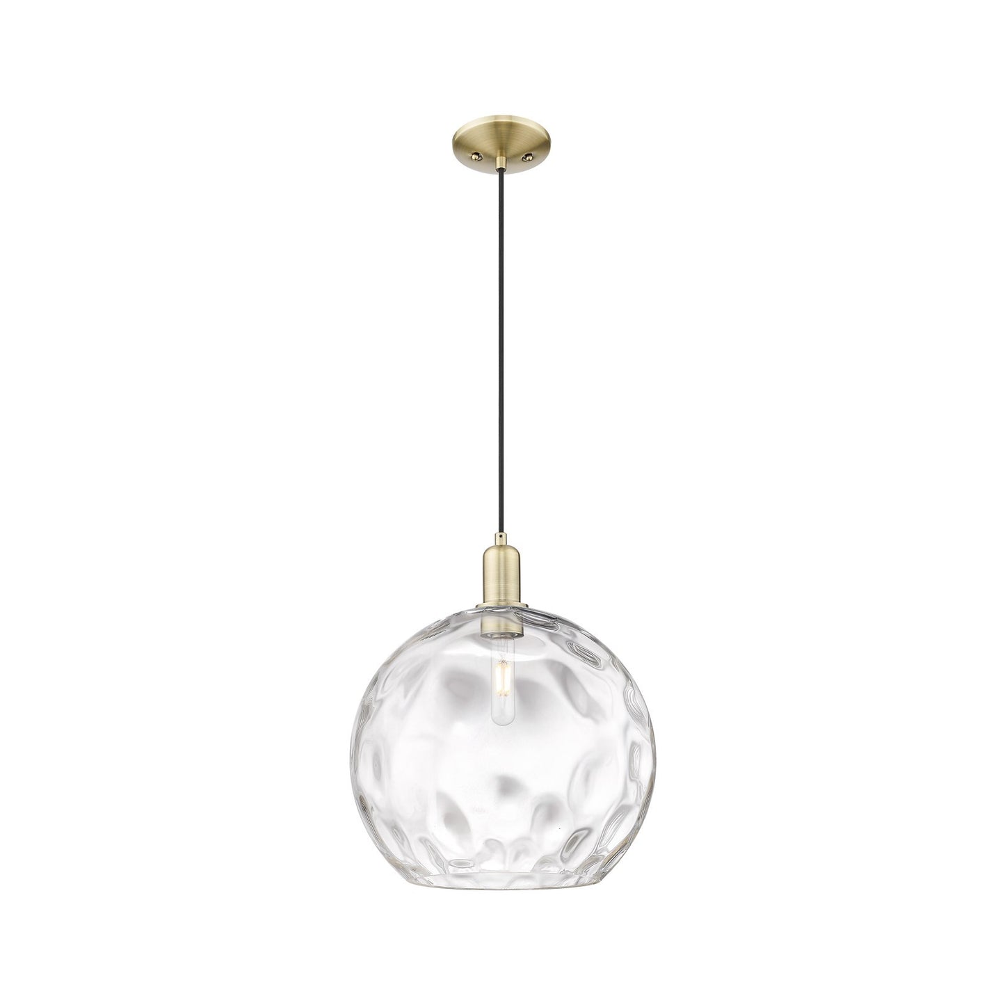 Innovations Athens Water Glass 13in 1-Light Mini Pendant | Industrial Antique Brass Steel and Clear Water Glass | Kitchen | Model 716-1P-AB-G1215-14