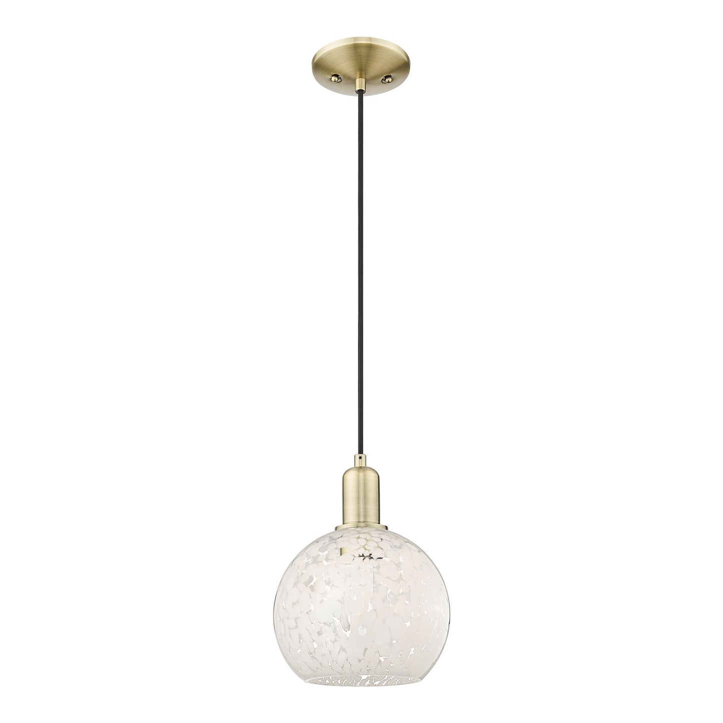 Innovations White Mouchette 8in 1-Light Mini Pendant | Industrial Antique Brass and White Glass | Kitchen Island & Dining Room | Model 716-1P-AB-G1216-8WM