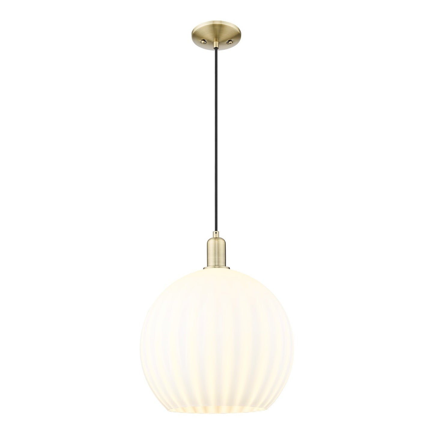 Innovations Lighting White Venetian 14in 1-Light Mini Pendant | Industrial Antique Brass and White Venetian Glass | Kitchen | Model 716-1P-AB-G1217-14WV