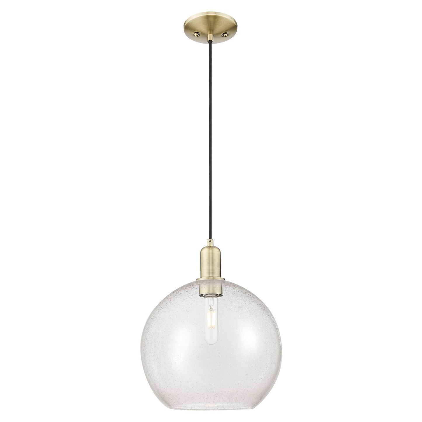 Innovations Athens 12in 1-Light Mini Pendant | Industrial Antique Brass Steel and Seedy Glass | Kitchen Island & Dining Room | Model 716-1P-AB-G124-12