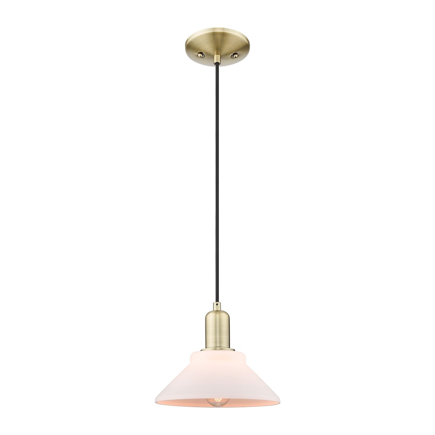 Innovations Orwell 8in 1-Light Mini Pendant | Industrial Antique Brass and Matte White Glass | Kitchen Island & Dining Room | 8.38 | Model 716-1P-AB-G131