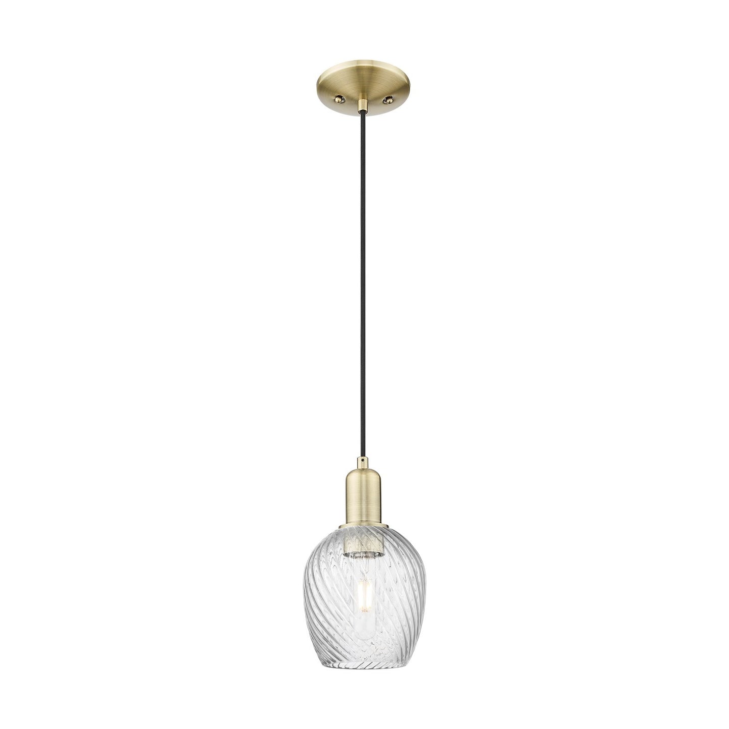 Innovations Salina 6in 1-Light Mini Pendant | Industrial Antique Brass and Clear Spiral Fluted Glass | Kitchen Island & Dining Room | Model 716-1P-AB-G292
