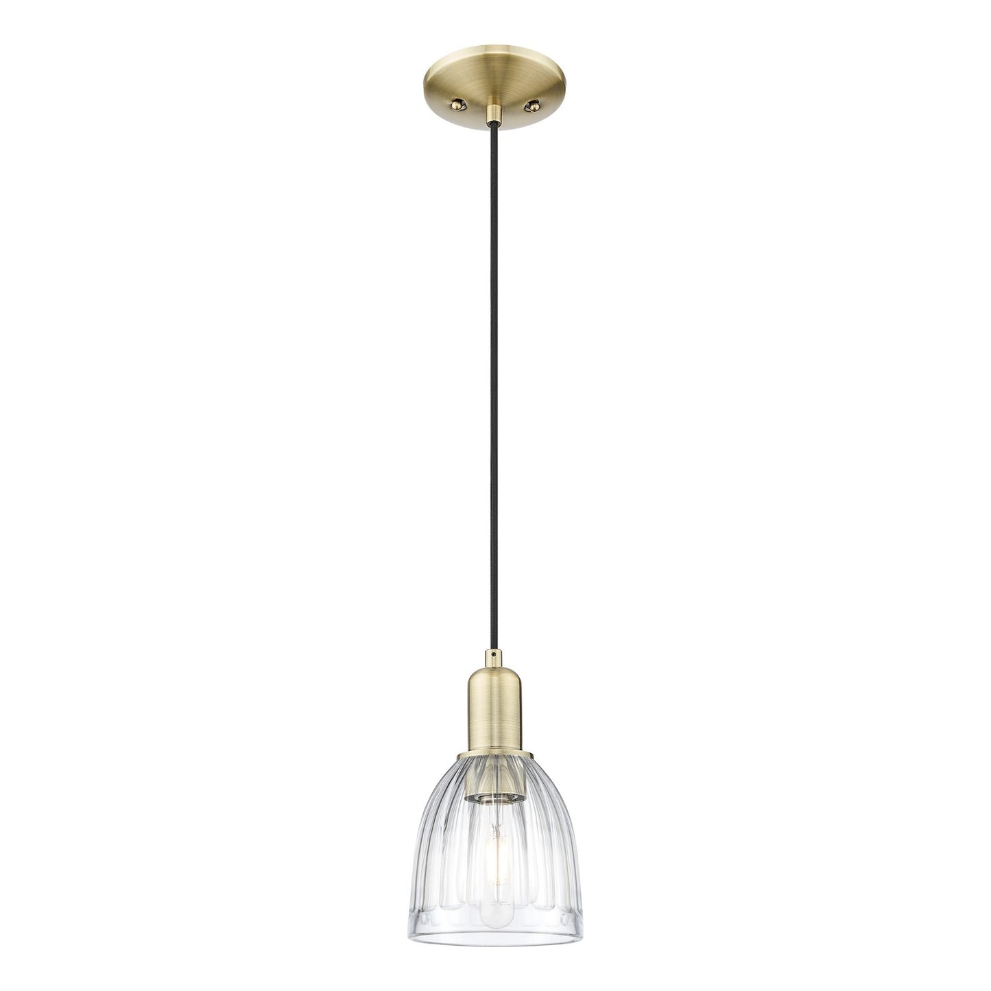 Innovations Brookfield 6in 1-Light Mini Pendant | Industrial Antique Brass and Clear Ribbed Glass | Kitchen Island & Dining Room | Model 716-1P-AB-G442