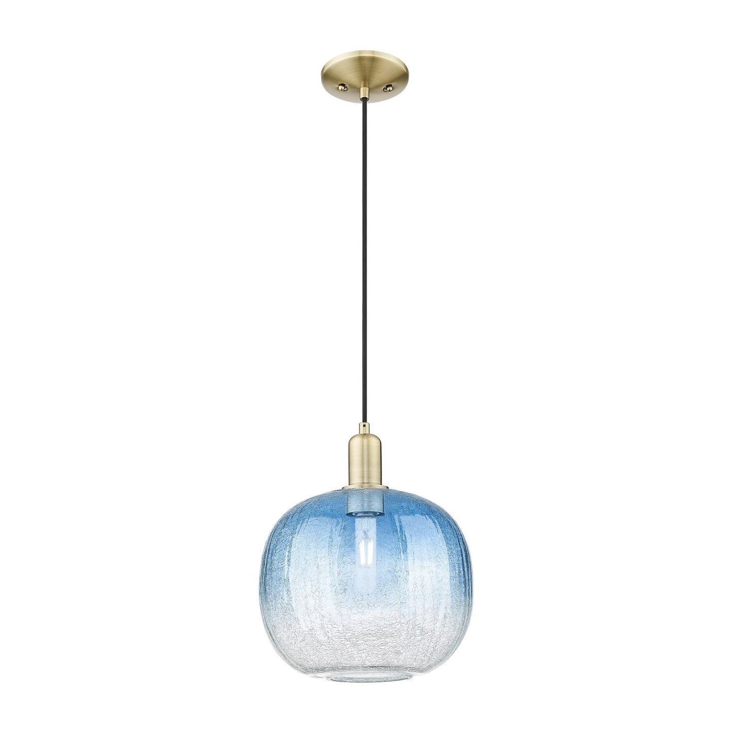 Innovations Brookhaven Sphere 10.5in 1-Light Mini Pendant | Industrial Antique Brass and Sapphire Blue Glass | Kitchen Island | Model 716-1P-AB-G481-10SB