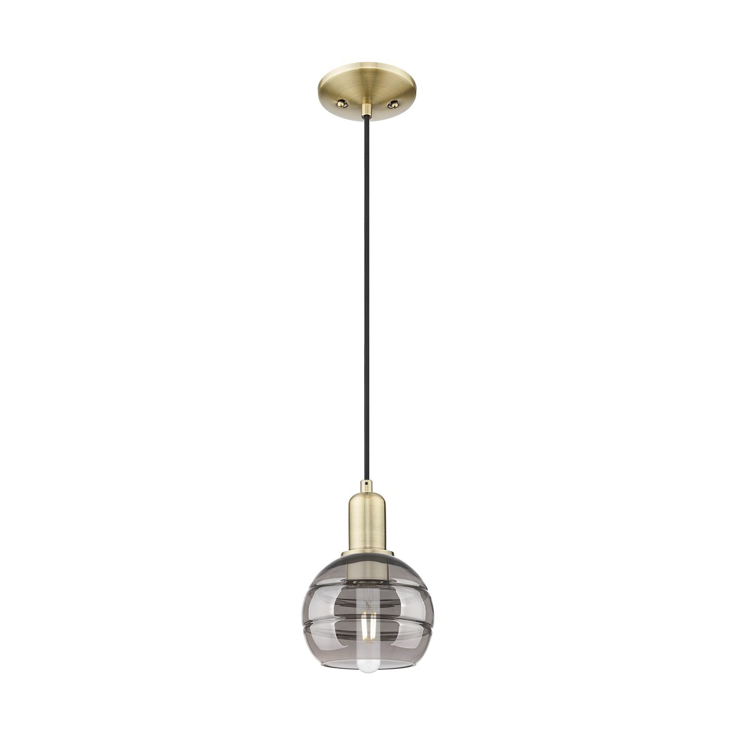 Innovations Rochester 6in 1-Light Mini Pendant | Industrial Antique Brass and Light Smoke Glass | Kitchen Island & Dining Room | Model 716-1P-AB-G556-6SM