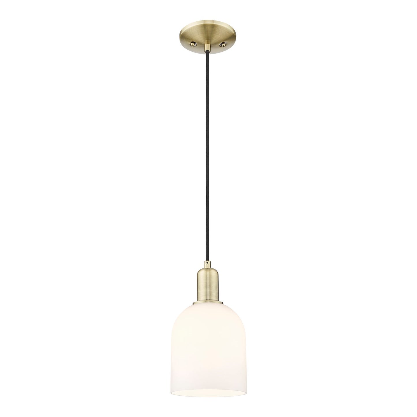 Innovations Bella 6in 1-Light Mini Pendant | Industrial Antique Brass and White Glass | Kitchen Island & Dining Room | 5.5 x | Model 716-1P-AB-G558-6GWH