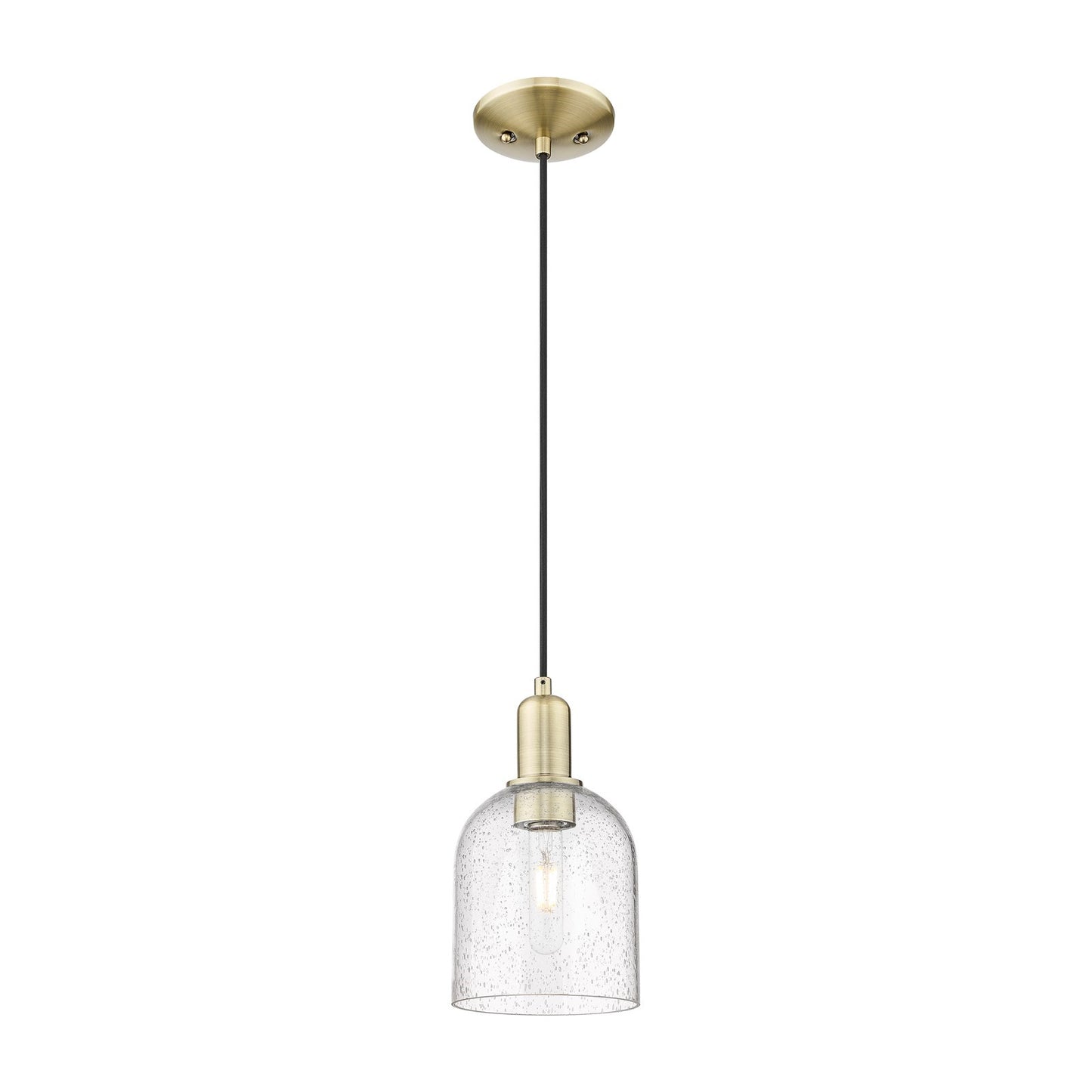 Innovations Bella 6in 1-Light Mini Pendant | Industrial Antique Brass Steel and Seedy Glass | Kitchen Island & Dining Room | Model 716-1P-AB-G558-6SDY