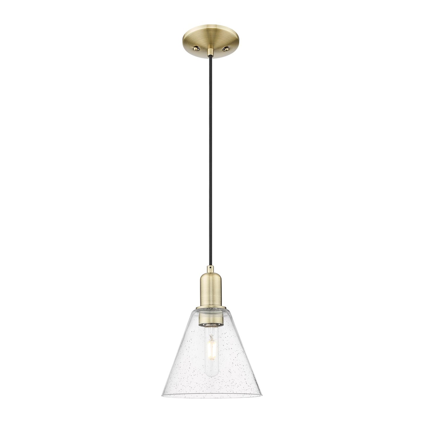 Innovations Berkshire Glass 8in 1-Light Mini Pendant | Industrial Antique Brass Steel and Seedy Glass | Kitchen Island & Dining | Model 716-1P-AB-GBC-84