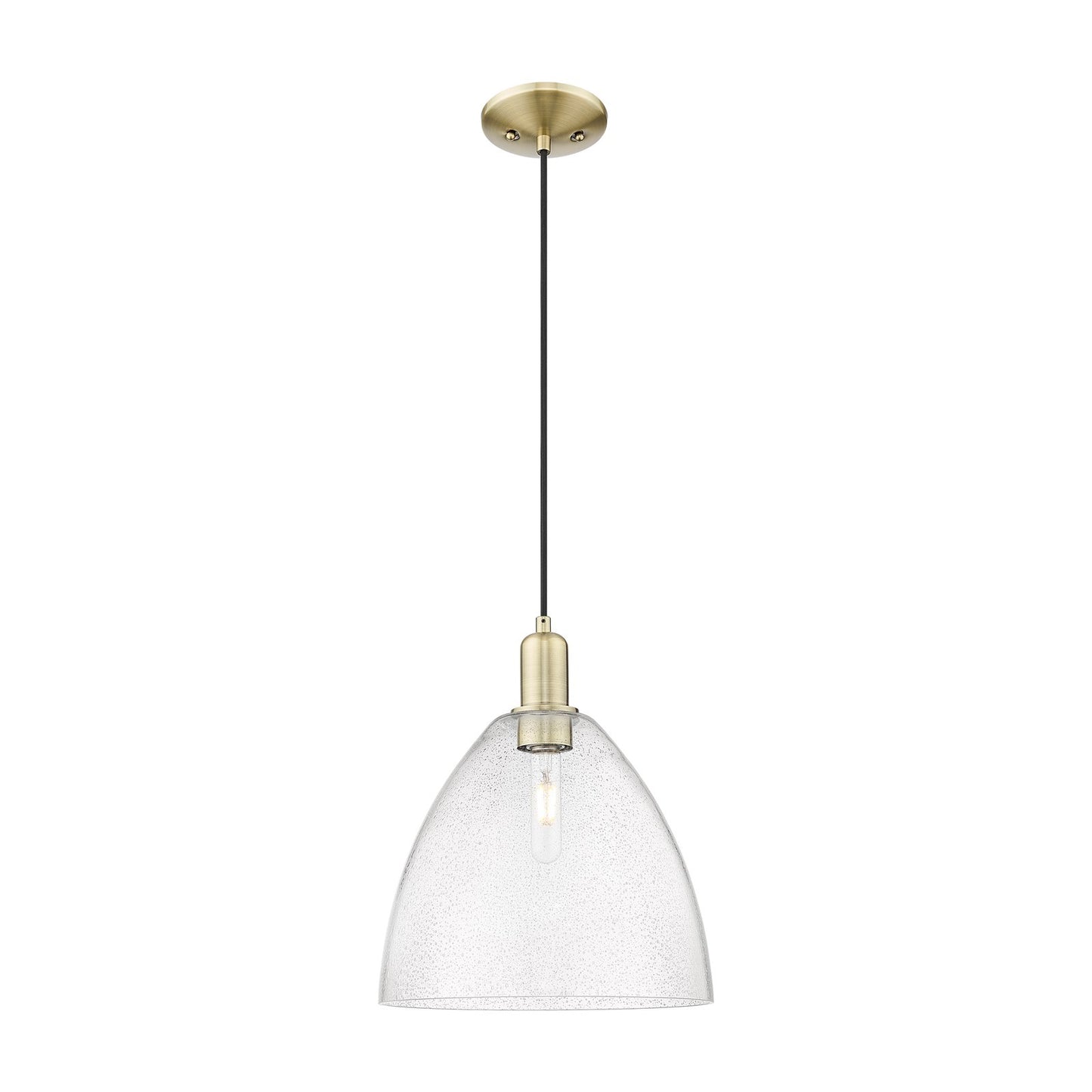 Innovations Bristol 12in 1-Light Mini Pendant | Industrial Antique Brass Steel and Seedy Glass | Kitchen Island & Dining Room | Model 716-1P-AB-GBD-124