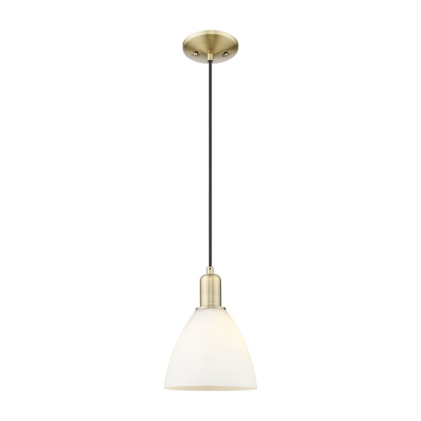 Innovations Bristol 8in 1-Light Mini Pendant | Industrial Antique Brass and Matte White Glass | Kitchen Island | 7.5 x 7.5 x | Model 716-1P-AB-GBD-751