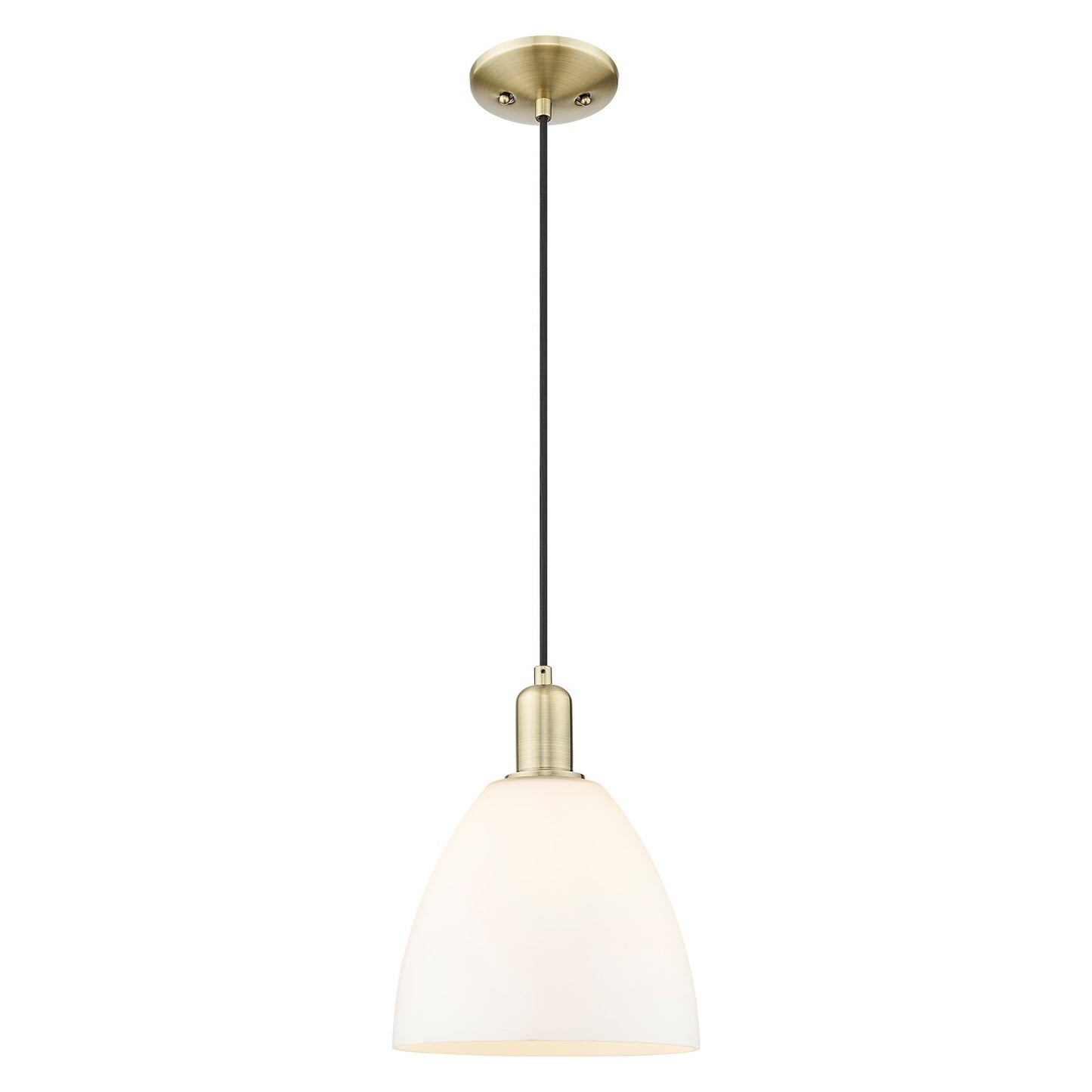 Innovations Bristol 9in 1-Light Mini Pendant | Industrial Antique Brass Steel and Matte White Glass | Kitchen Island & Dining | Model 716-1P-AB-GBD-91