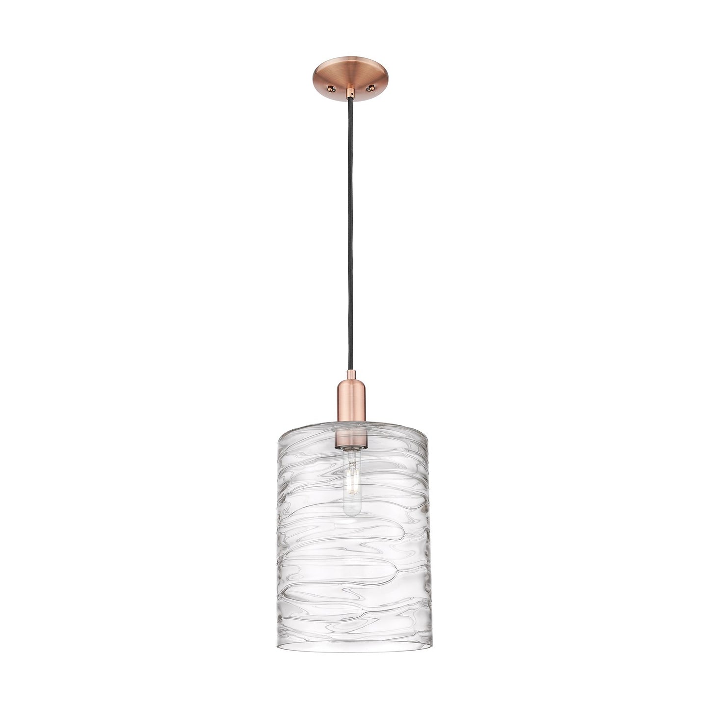 Innovations Cobbleskill 9in 1-Light Mini Pendant | Industrial Antique Copper Steel and Deco Swirl Glass | Kitchen Island | 9 x 9 | Model 716-1P-AC-G1113-L