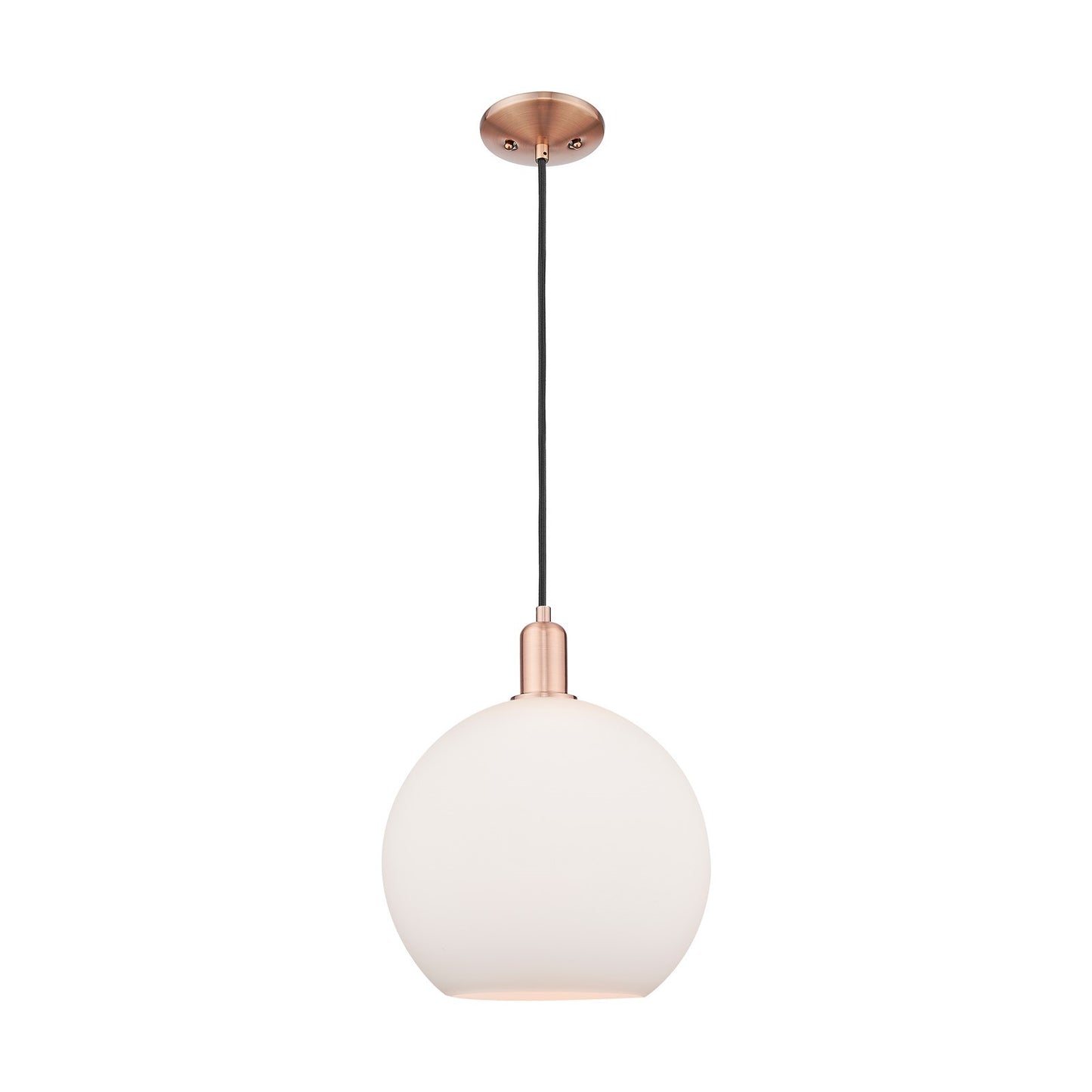 Innovations Athens 12in 1-Light Mini Pendant | Industrial Antique Copper Steel and Matte White Glass | Kitchen Island & Dining | Model 716-1P-AC-G121-12