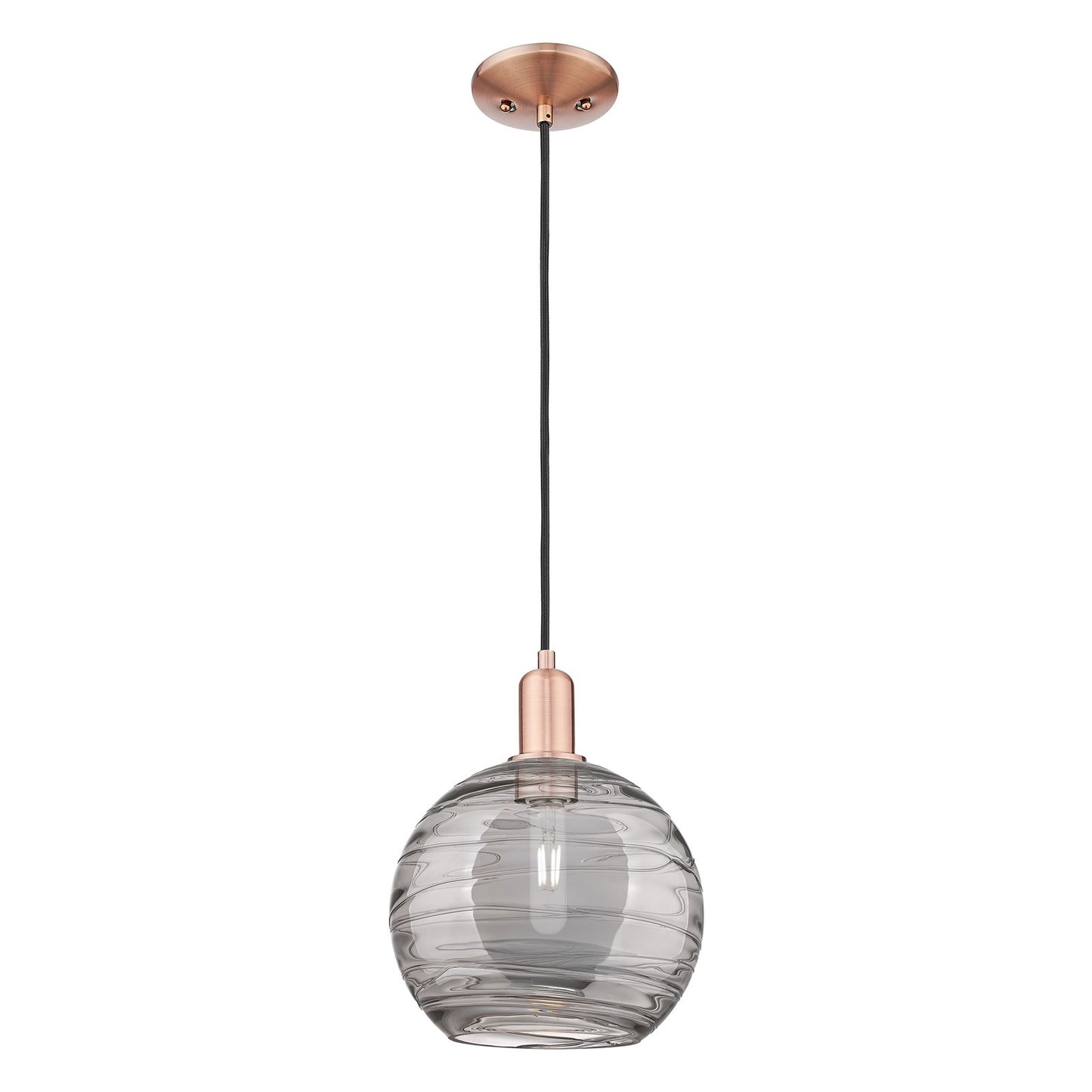 Innovations Athens Deco Swirl 10in 1-Light Mini Pendant | Industrial Antique Copper and Clear Glass | Kitchen Island & Dining | Model 716-1P-AC-G1213-10CL