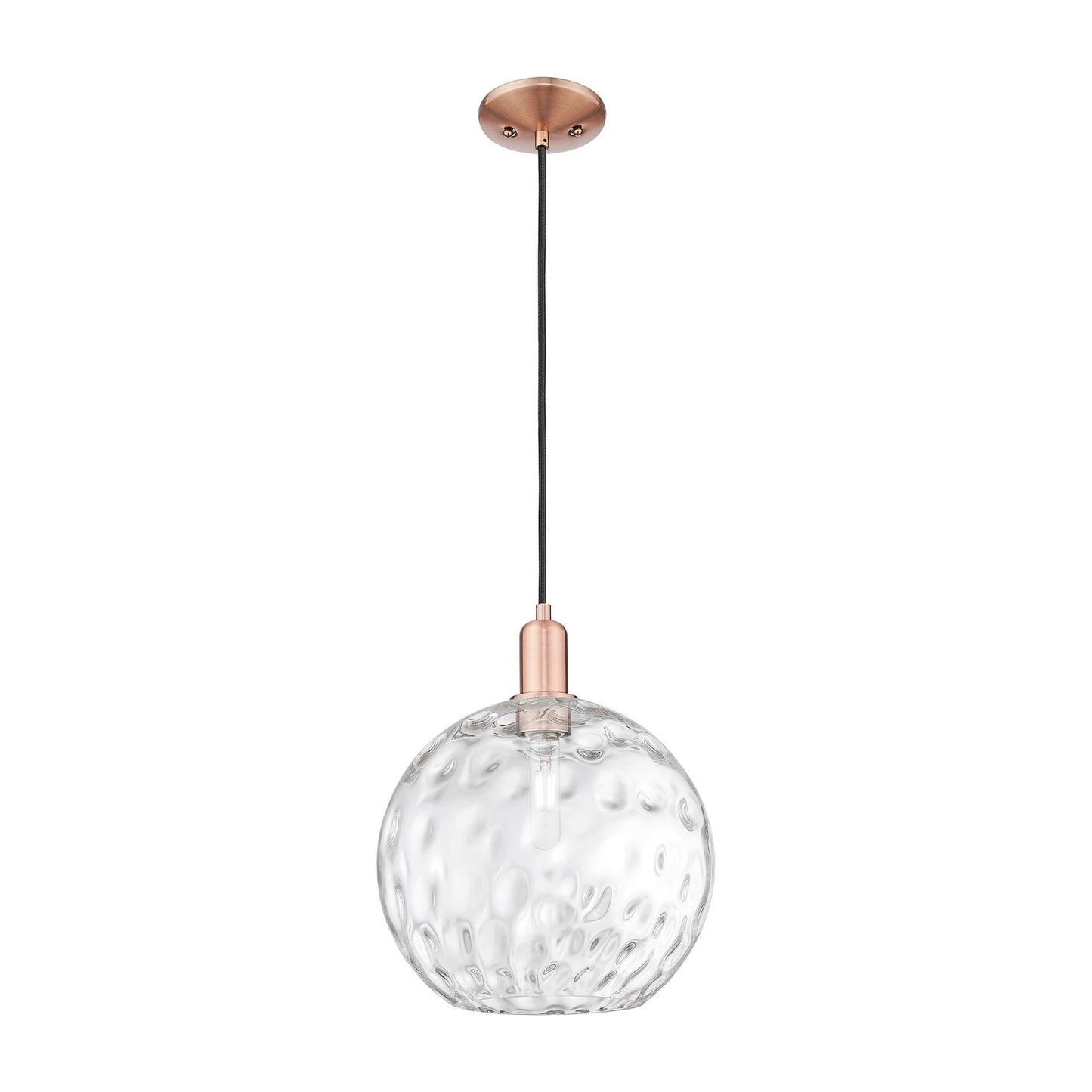 Innovations Athens Water Glass 12in 1-Light Mini Pendant | Industrial Antique Copper Steel and Clear Glass | Kitchen Island & | Model 716-1P-AC-G1215-12