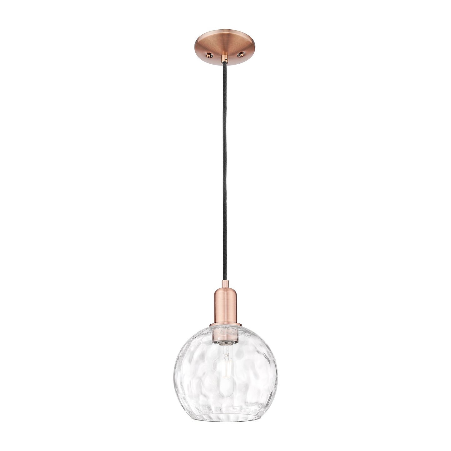 Innovations Athens Water Glass 8in 1-Light Mini Pendant | Industrial Antique Copper and Clear Water Glass | Kitchen Island & | Model 716-1P-AC-G1215-8