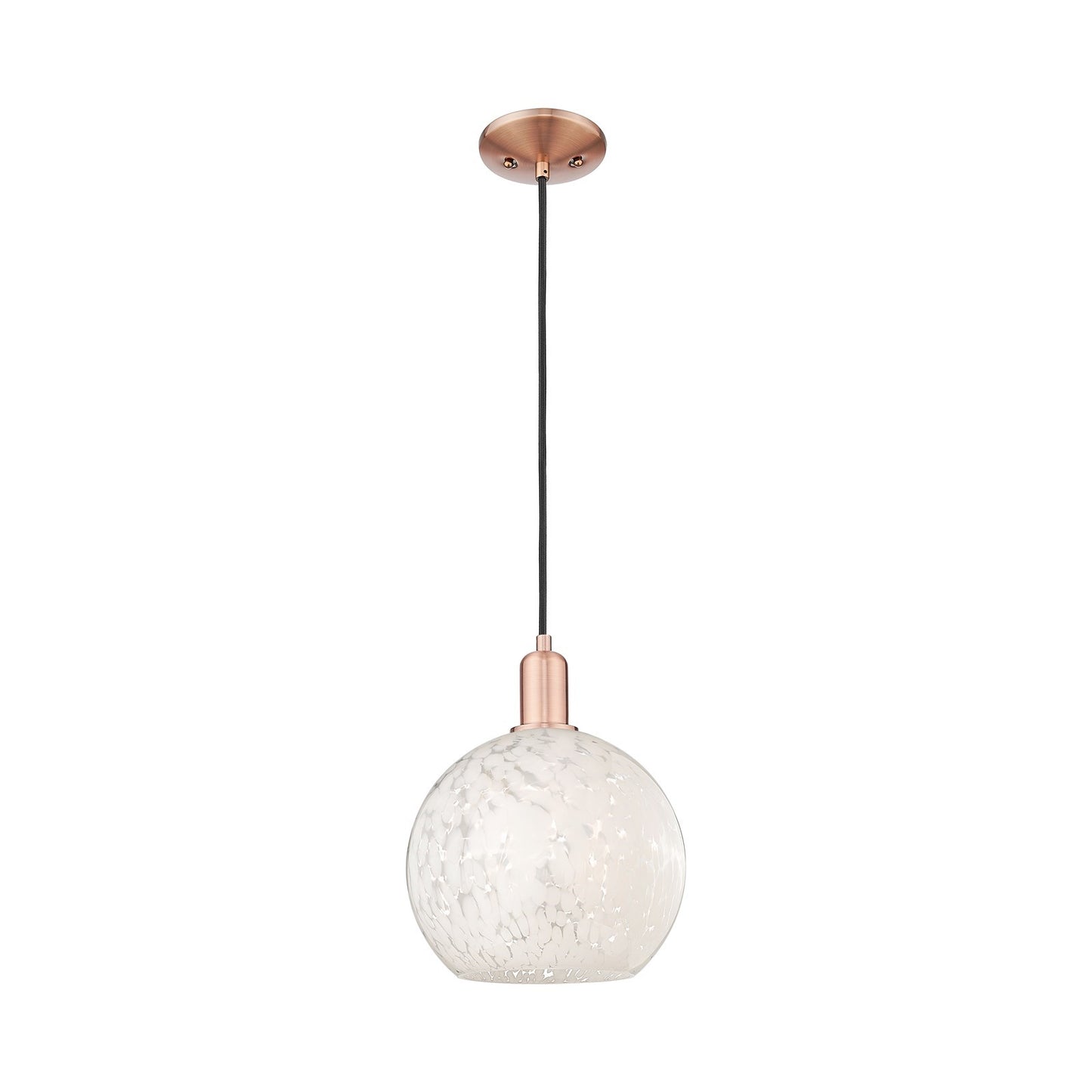 Innovations Lighting White Mouchette 10in 1-Light Mini Pendant | Industrial Antique Copper Steel and Cast Brass White | Model 716-1P-AC-G1216-10WM