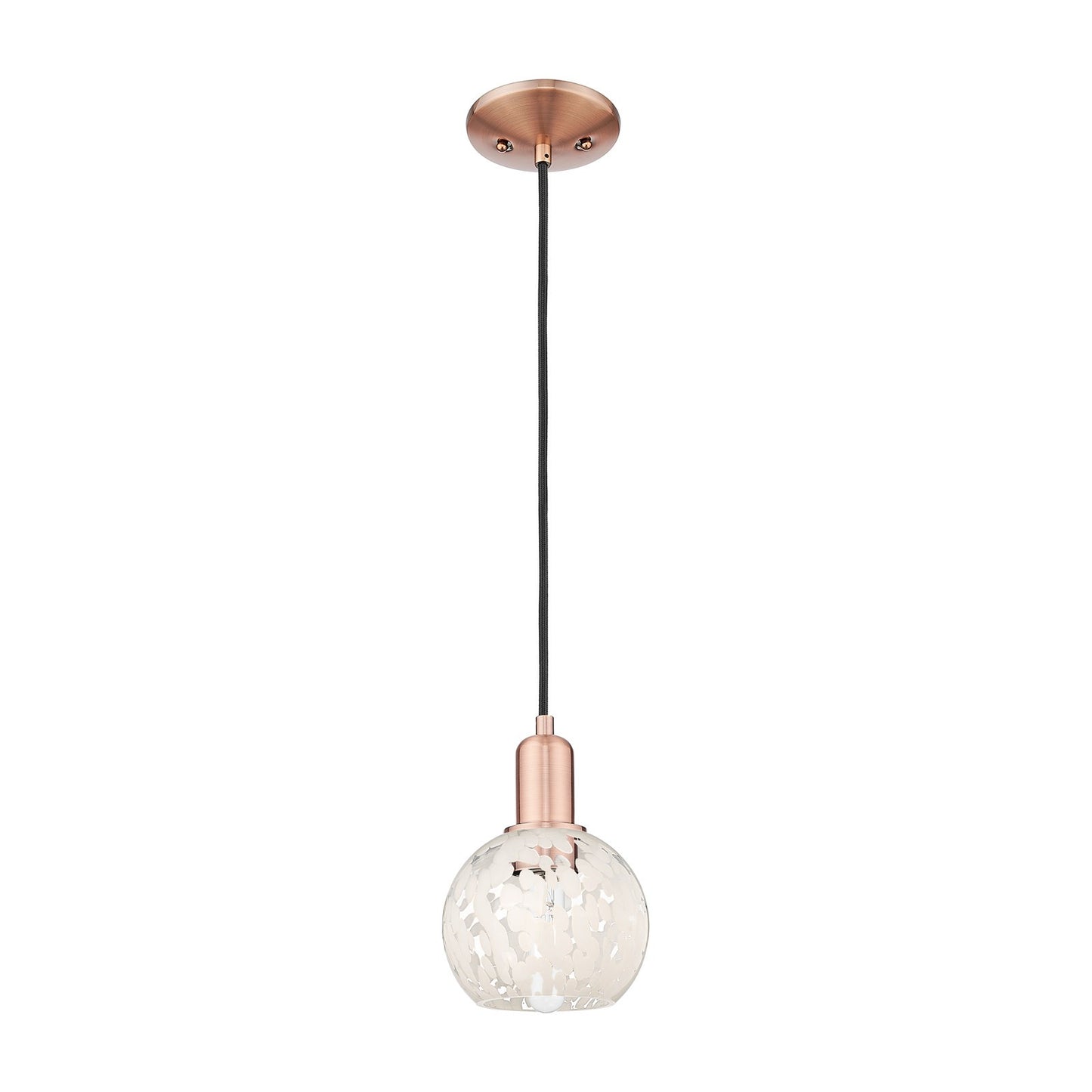 Innovations Lighting White Mouchette 6in 1-Light Mini Pendant | Industrial Antique Copper and White Mouchette Glass | Kitchen | Model 716-1P-AC-G1216-6WM