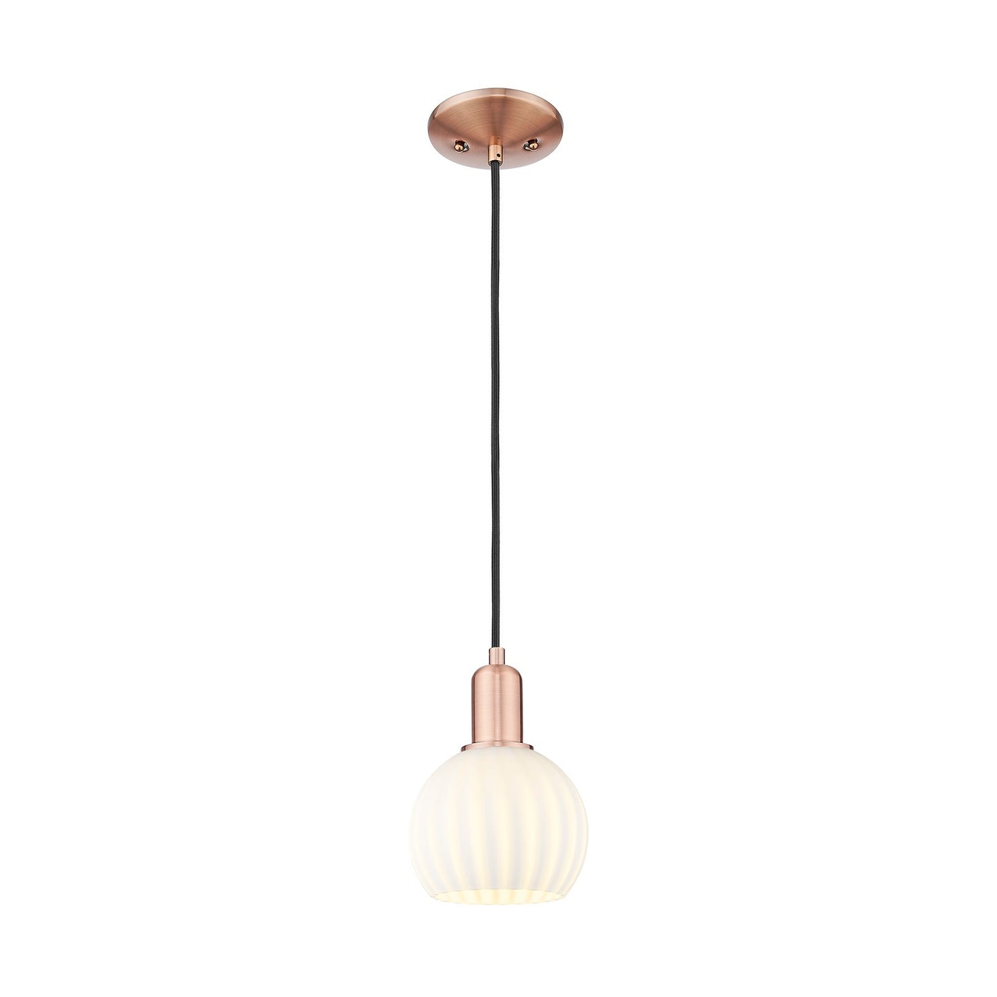 Innovations Lighting White Venetian 6in 1-Light Mini Pendant | Industrial Antique Copper and White Venetian Glass | Kitchen | Model 716-1P-AC-G1217-6WV