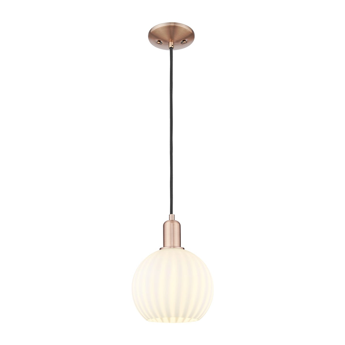 Innovations Lighting White Venetian 8in 1-Light Mini Pendant | Industrial Antique Copper and White Venetian Glass | Kitchen | Model 716-1P-AC-G1217-8WV
