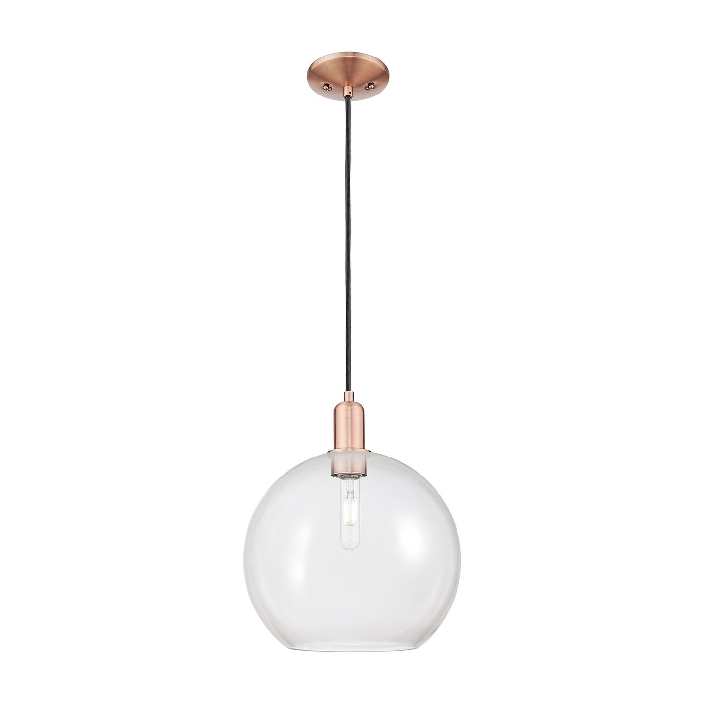 Innovations Athens 12in 1-Light Mini Pendant | Industrial Antique Copper Steel and Clear Glass | Kitchen Island & Dining Room | Model 716-1P-AC-G122-12