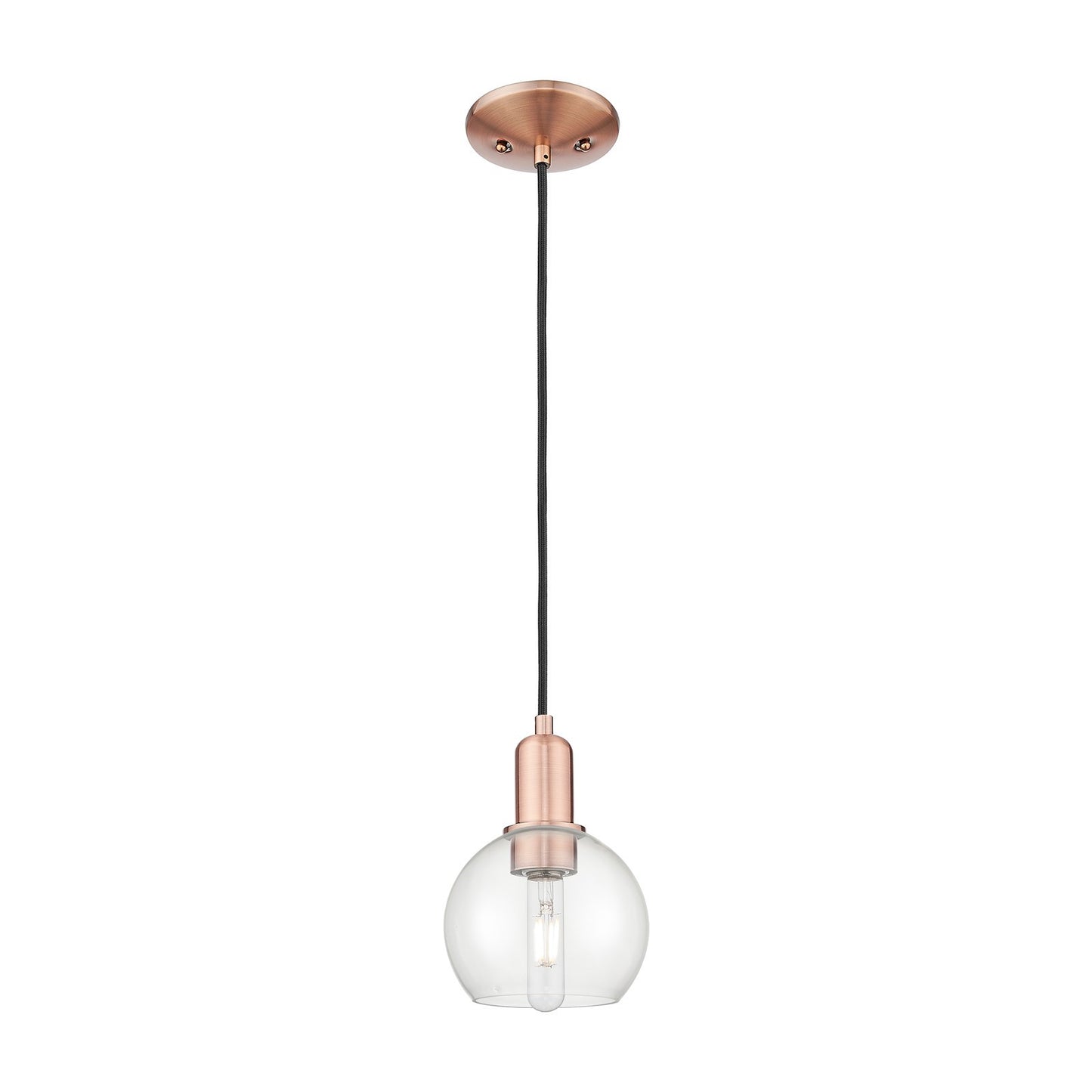 Innovations Athens 6in 1-Light Mini Pendant | Industrial Antique Copper Steel and Clear Glass | Kitchen Island & Dining Room | Model 716-1P-AC-G122-6