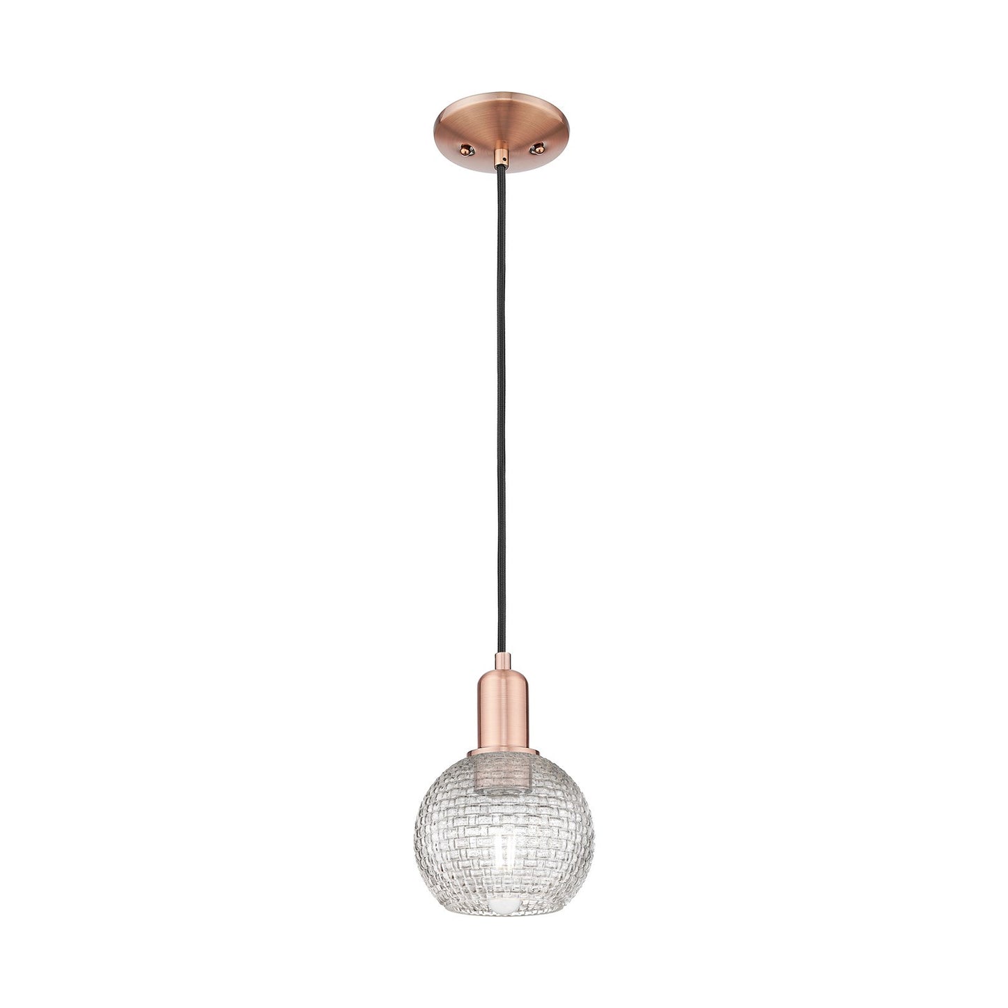 Innovations Athens 6in 1-Light Mini Pendant | Industrial Antique Copper Steel and Clear Basket Weave Glass | Kitchen Island & | Model 716-1P-AC-G122C-6CL
