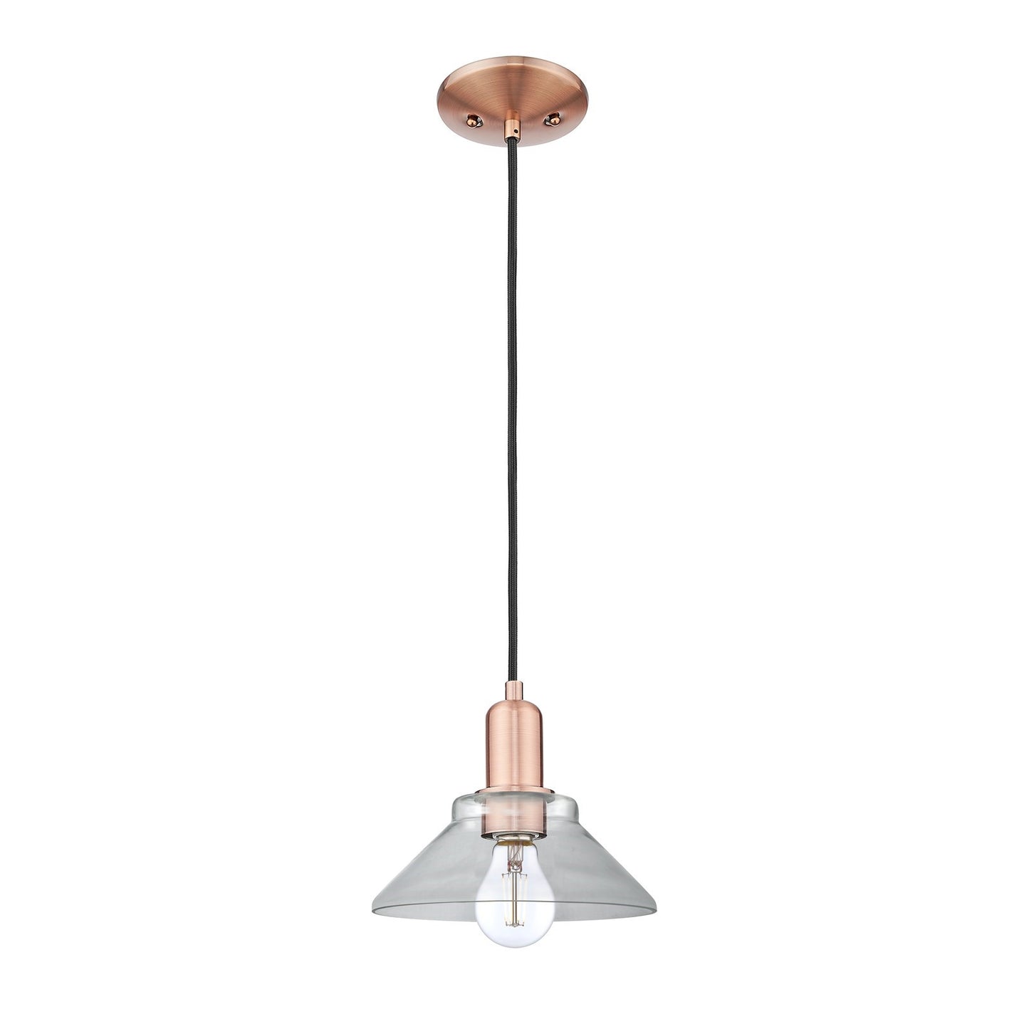 Innovations Orwell 8in 1-Light Mini Pendant | Industrial Antique Copper Steel and Clear Glass | Kitchen Island & Dining Room | 8.38 | Model 716-1P-AC-G132