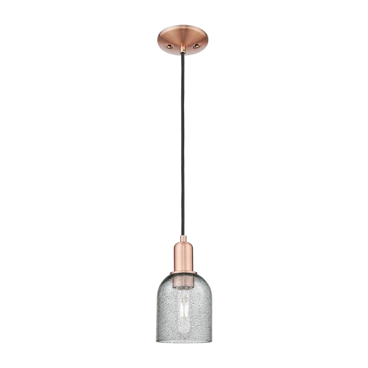 Innovations Caledonia 5in 1-Light Mini Pendant | Industrial Antique Copper Steel and Charcoal Glass | Kitchen Island & Dining Room | Model 716-1P-AC-G257