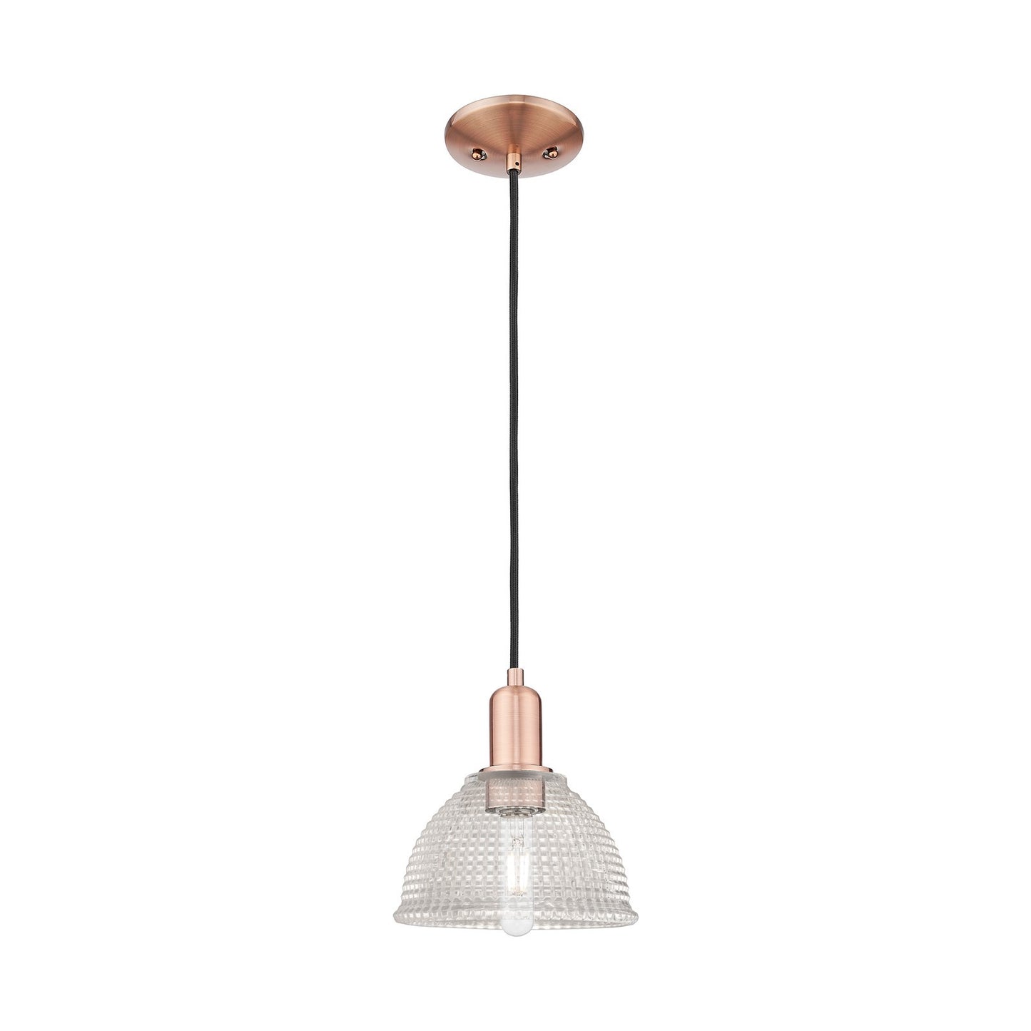 Innovations Arietta 8in 1-Light Mini Pendant | Industrial Antique Copper Steel and Clear Glass | Kitchen Island & Dining Room | 8 x | Model 716-1P-AC-G422