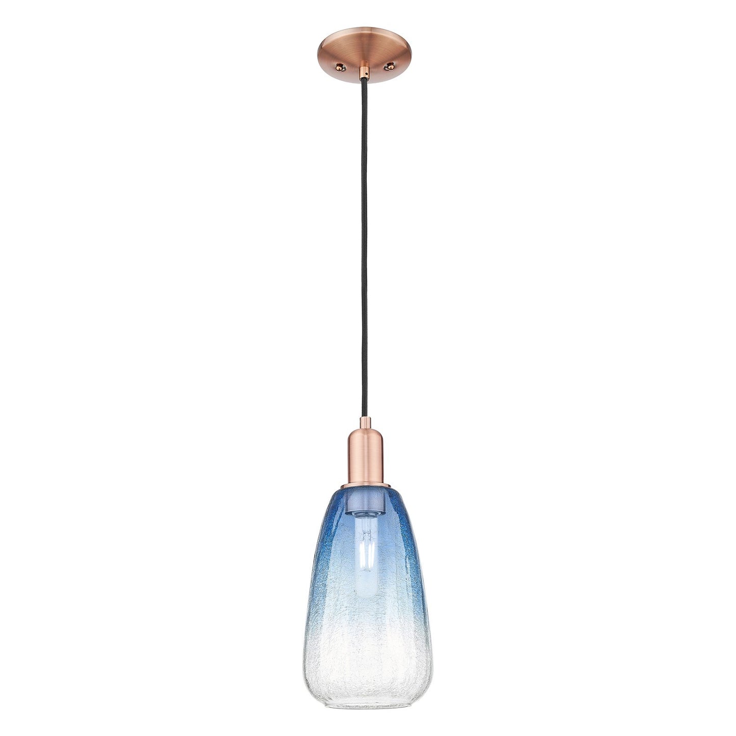 Innovations Brookhaven Almond 6in 1-Light Mini Pendant | Industrial Antique Copper Steel and Sapphire Blue Glass | Kitchen | Model 716-1P-AC-G480-6SB