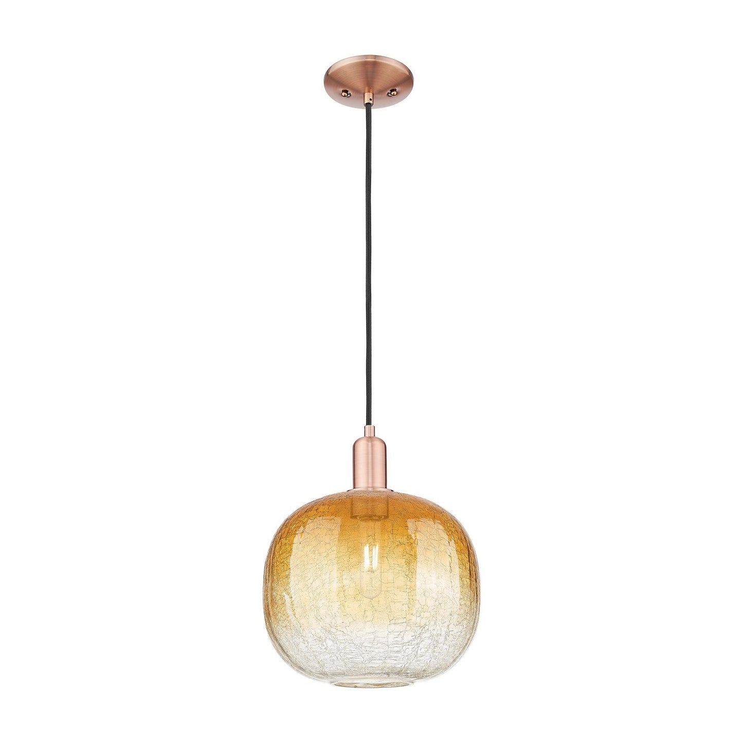 Innovations Brookhaven Sphere 10.5in 1-Light Mini Pendant | Industrial Antique Copper and Amber Glass | Kitchen Island & | Model 716-1P-AC-G481-10AM