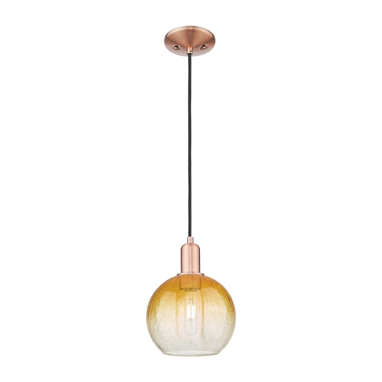 Innovations Brookhaven Globe 8in 1-Light Mini Pendant | Industrial Antique Copper and Amber Glass | Kitchen Island & Dining | Model 716-1P-AC-G483-8AM