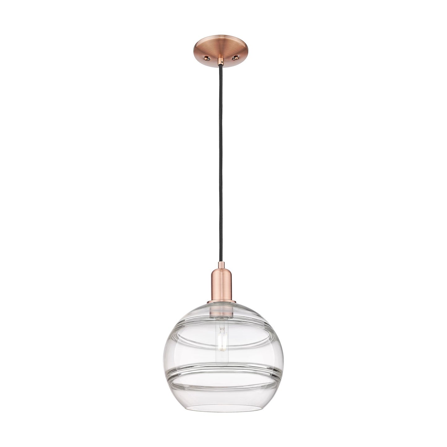 Innovations Rochester 10in 1-Light Mini Pendant | Industrial Antique Copper Steel and Clear Glass | Kitchen Island & Dining | Model 716-1P-AC-G556-10CL