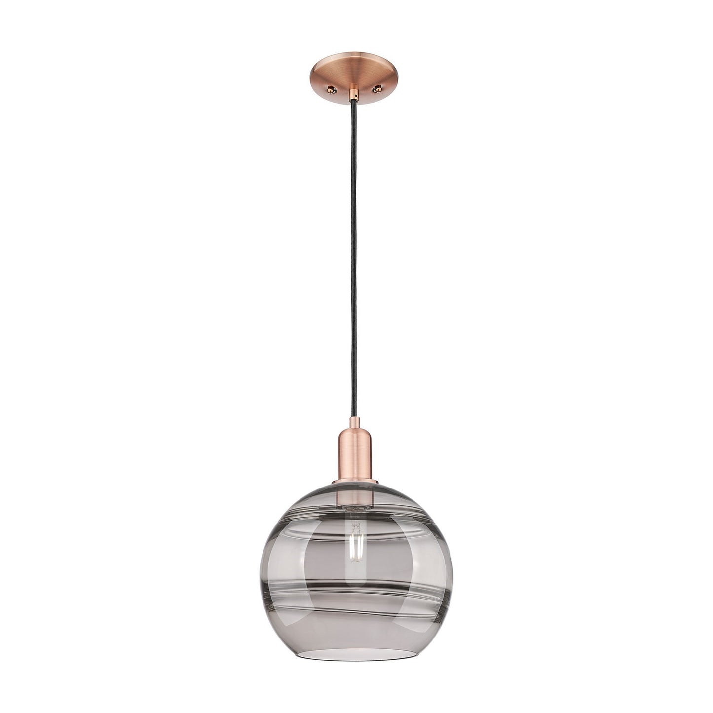 Innovations Rochester 10in 1-Light Mini Pendant | Industrial Antique Copper Steel and Light Smoke Glass | Kitchen Island & | Model 716-1P-AC-G556-10SM