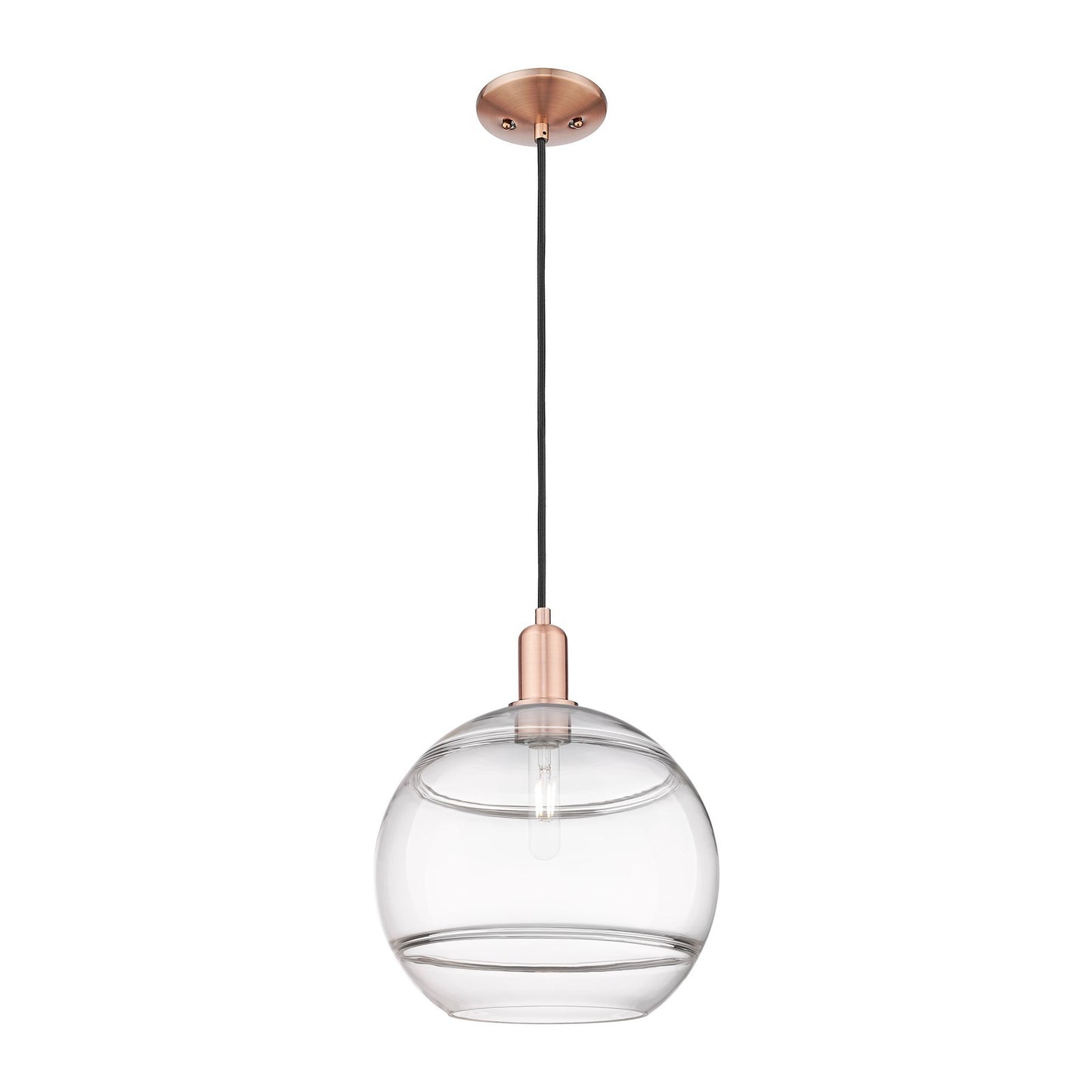 Innovations Rochester 12in 1-Light Mini Pendant | Industrial Antique Copper Steel and Clear Glass | Kitchen Island & Dining | Model 716-1P-AC-G556-12CL