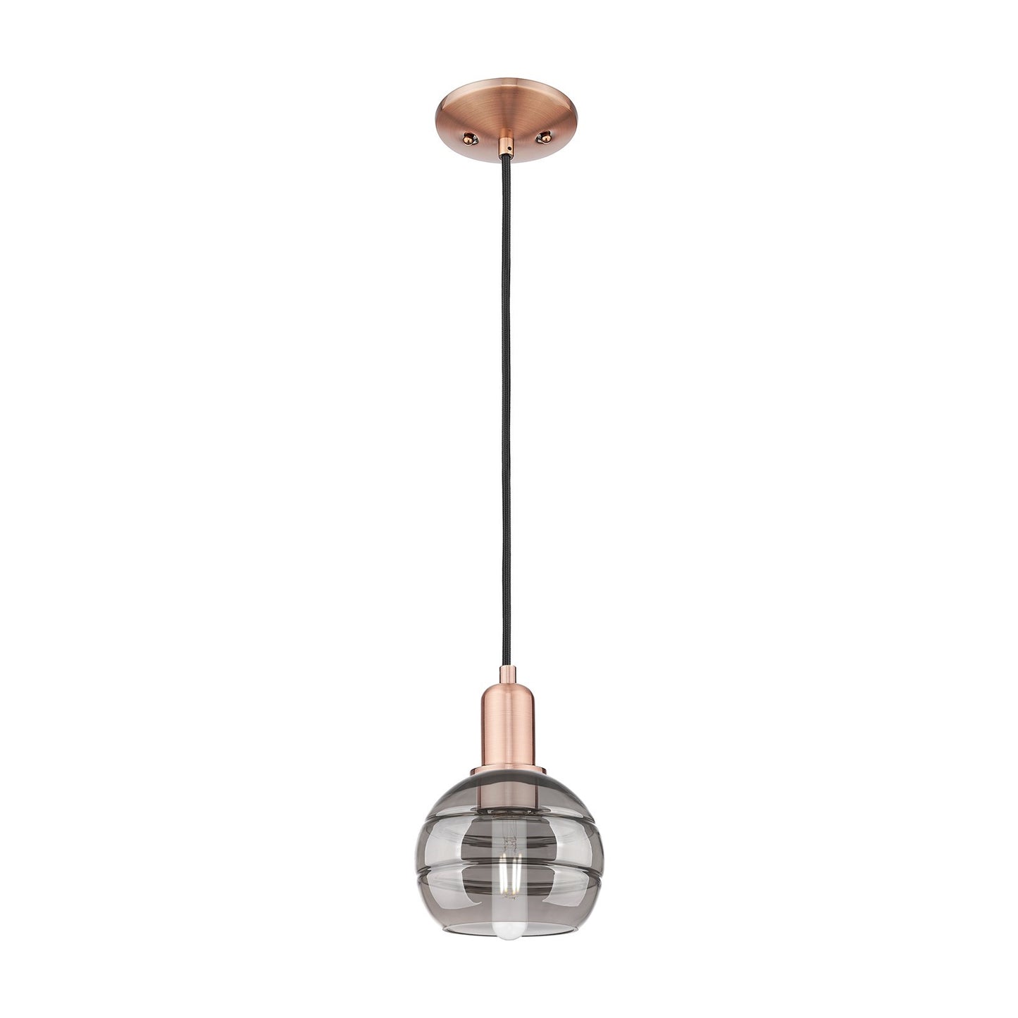 Innovations Rochester 6in 1-Light Mini Pendant | Industrial Antique Copper and Light Smoke Glass | Kitchen Island | 5.88 x 5.88 | Model 716-1P-AC-G556-6SM