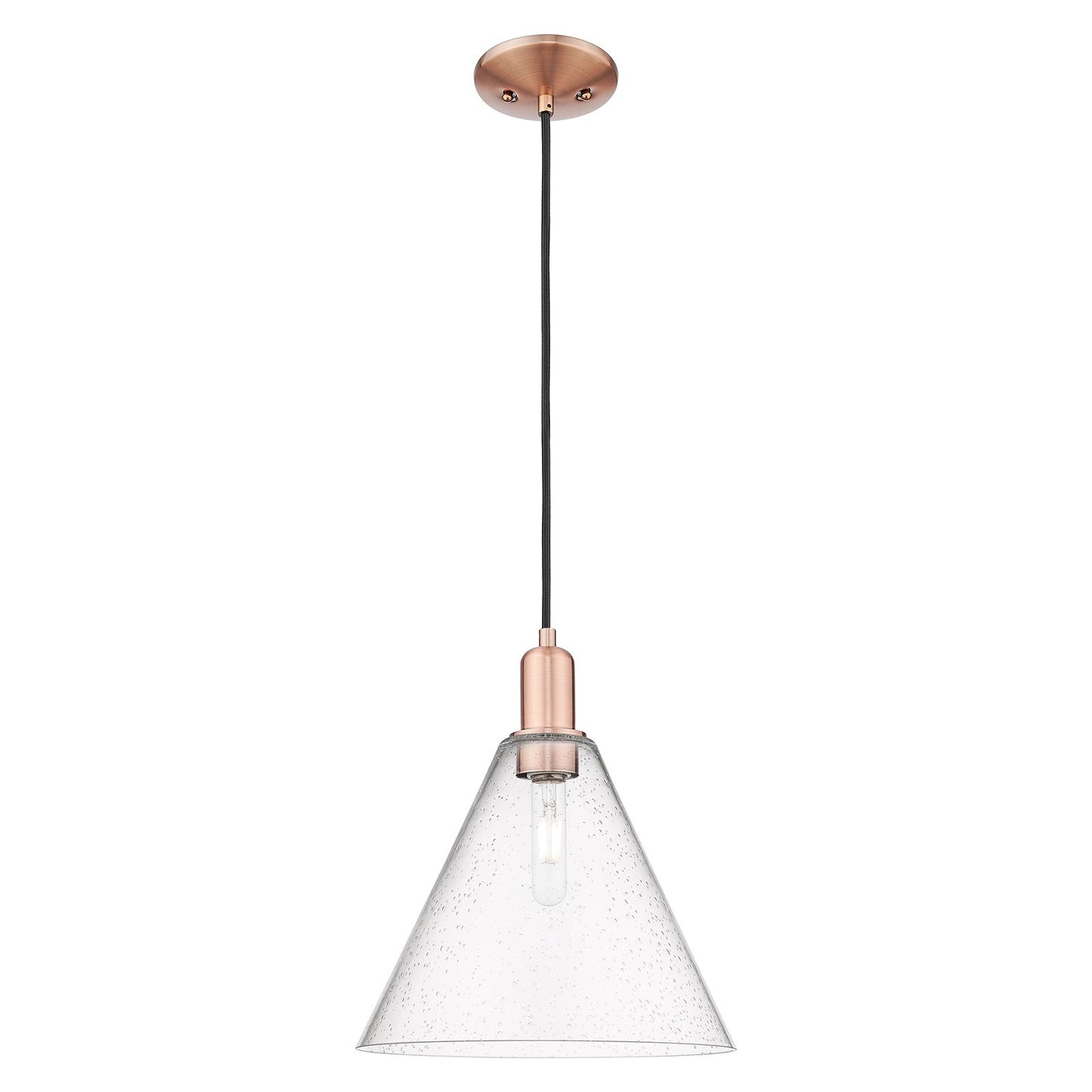 Innovations Berkshire Glass 12in 1-Light Mini Pendant | Industrial Antique Copper Steel and Seedy Glass | Kitchen Island & | Model 716-1P-AC-GBC-124