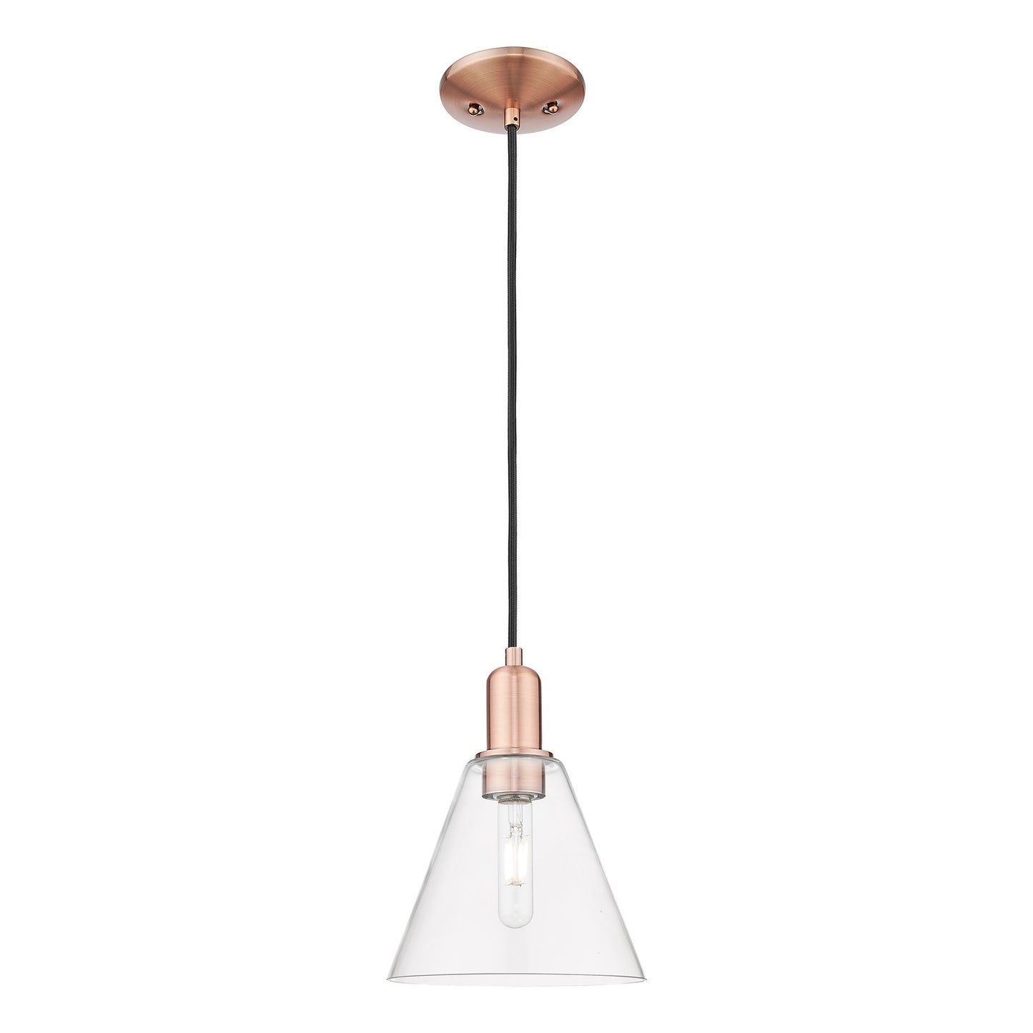 Innovations Berkshire Glass 8in 1-Light Mini Pendant | Industrial Antique Copper Steel and Clear Glass | Kitchen Island & Dining | Model 716-1P-AC-GBC-82