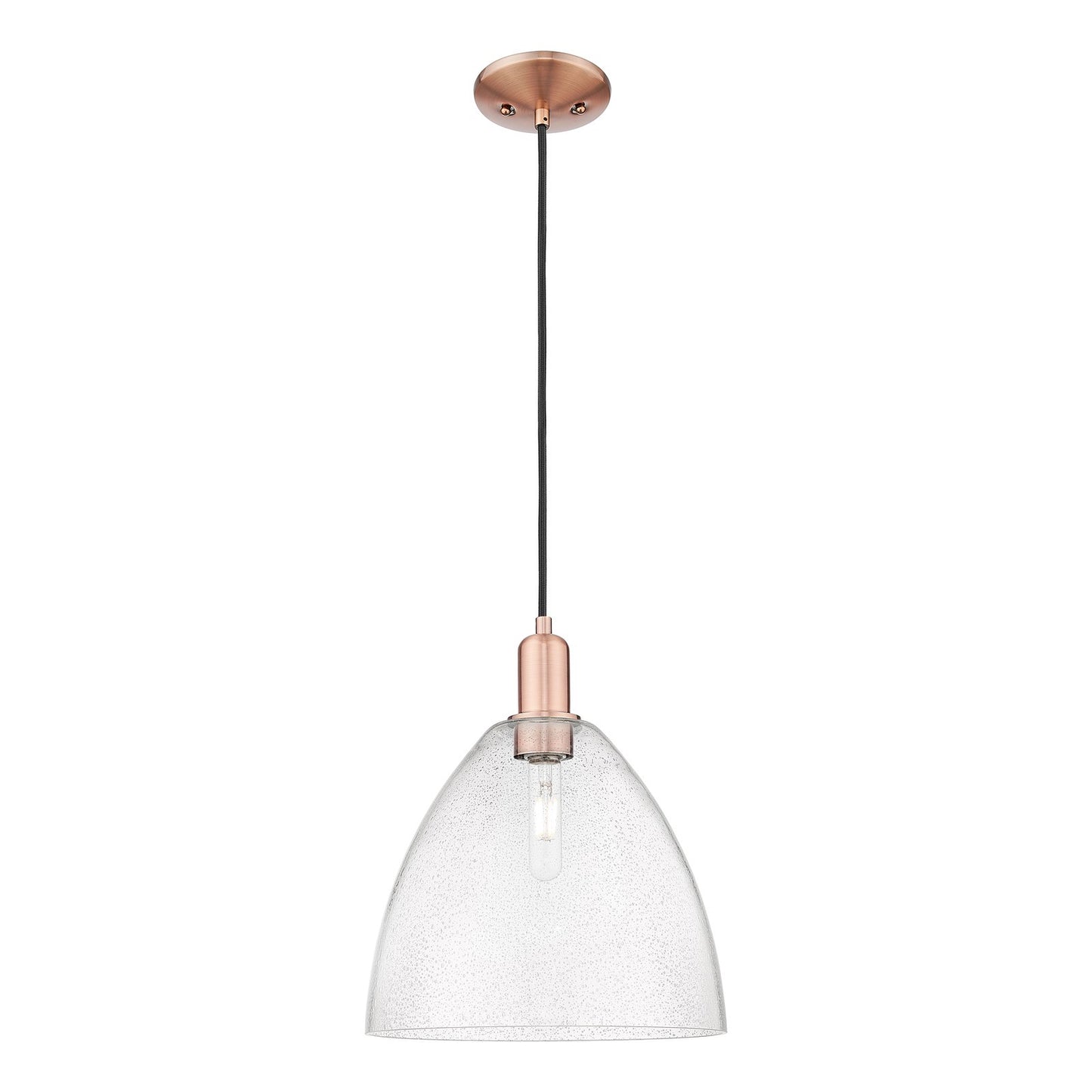Innovations Bristol 12in 1-Light Mini Pendant | Industrial Antique Copper Steel and Seedy Glass | Kitchen Island & Dining Room | Model 716-1P-AC-GBD-124