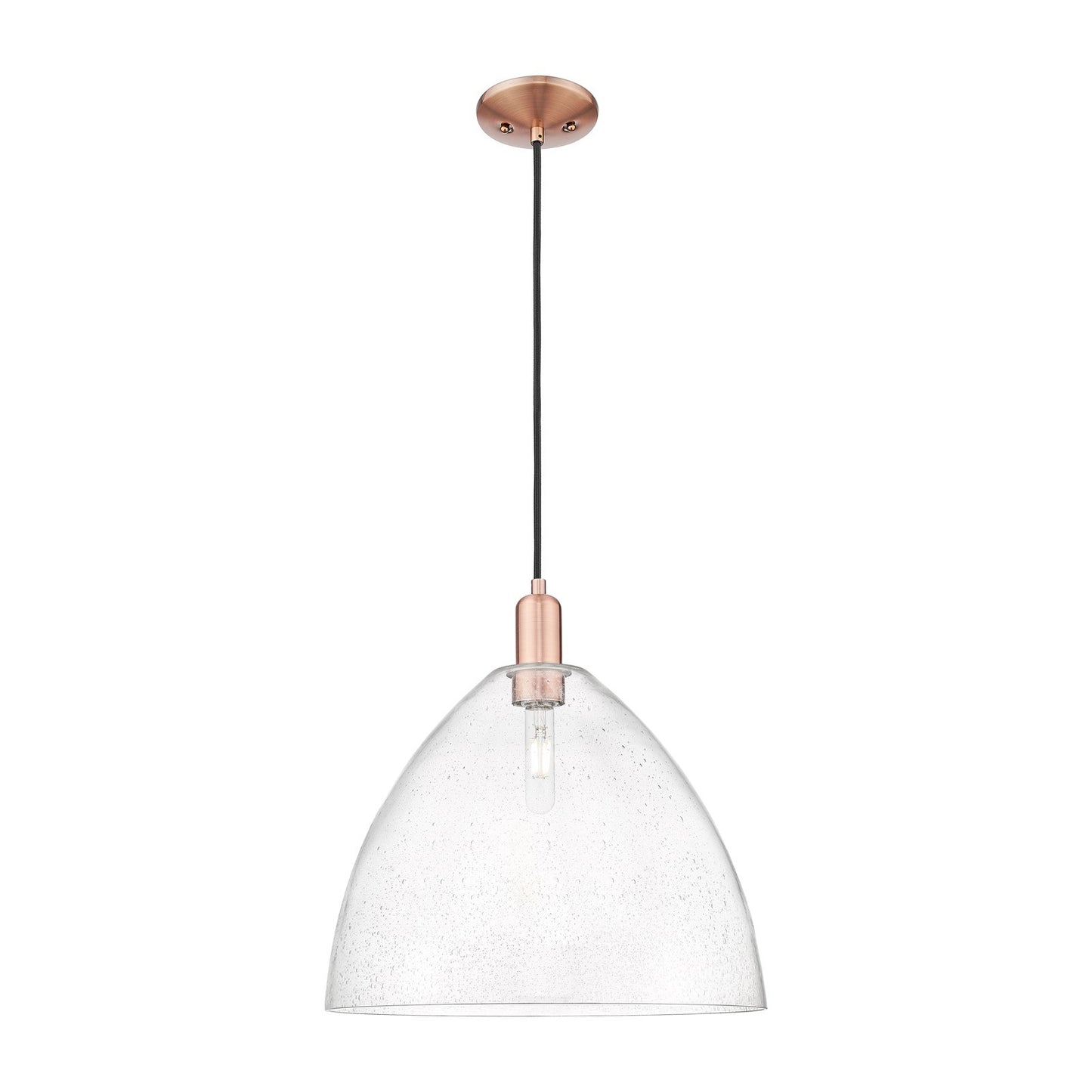 Innovations Bristol 16in 1-Light Mini Pendant | Industrial Antique Copper Steel and Seedy Glass | Damp Rated Kitchen Island | 16 | Model 716-1P-AC-GBD-164