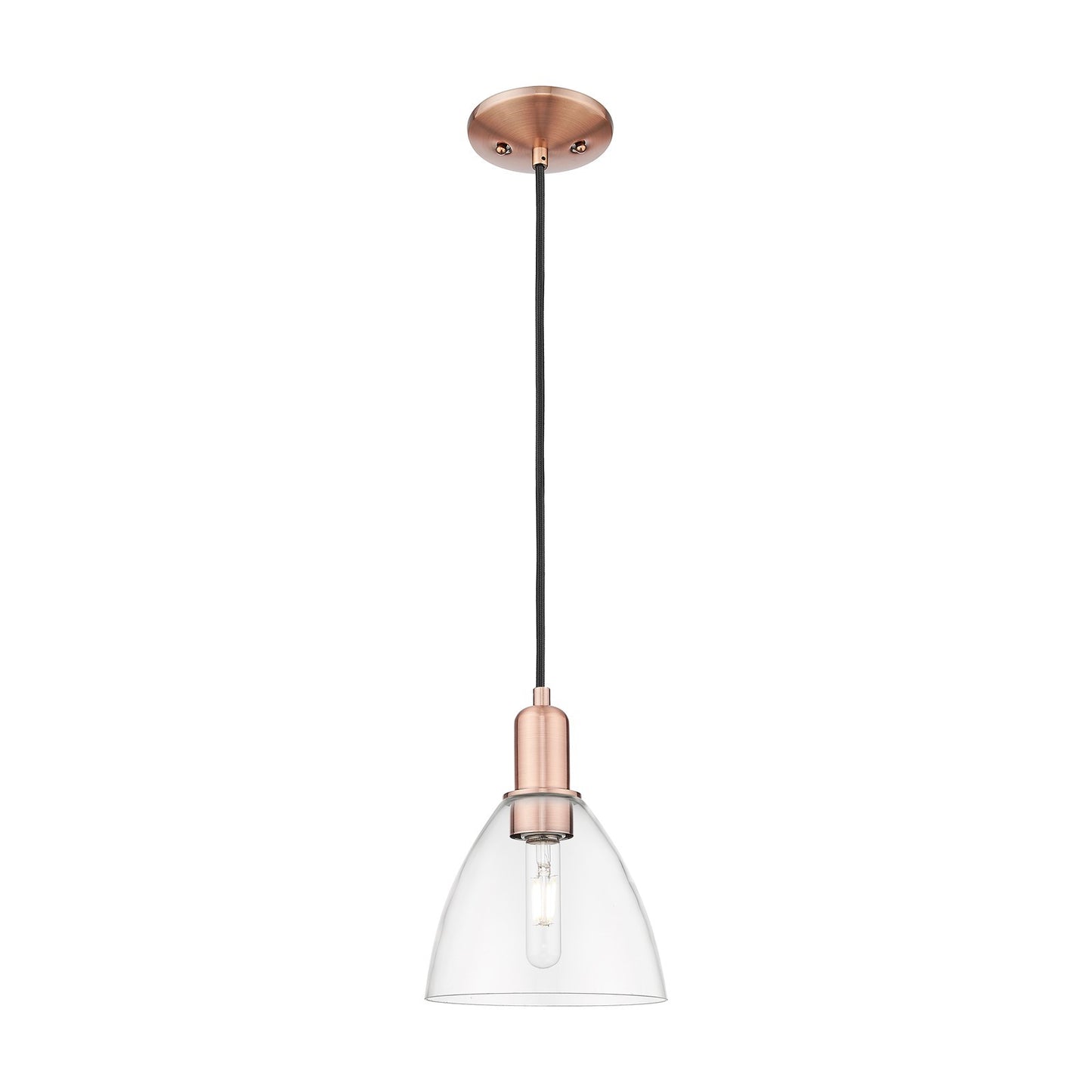 Innovations Bristol 8in 1-Light Mini Pendant | Industrial Antique Copper Steel and Clear Glass | Kitchen Island & Dining Room | Model 716-1P-AC-GBD-752
