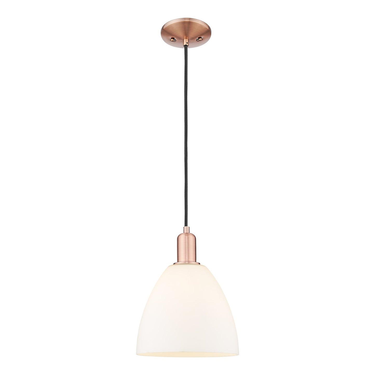 Innovations Bristol 9in 1-Light Mini Pendant | Industrial Antique Copper and Matte White Glass | Kitchen Island & Dining Room | 9 | Model 716-1P-AC-GBD-91