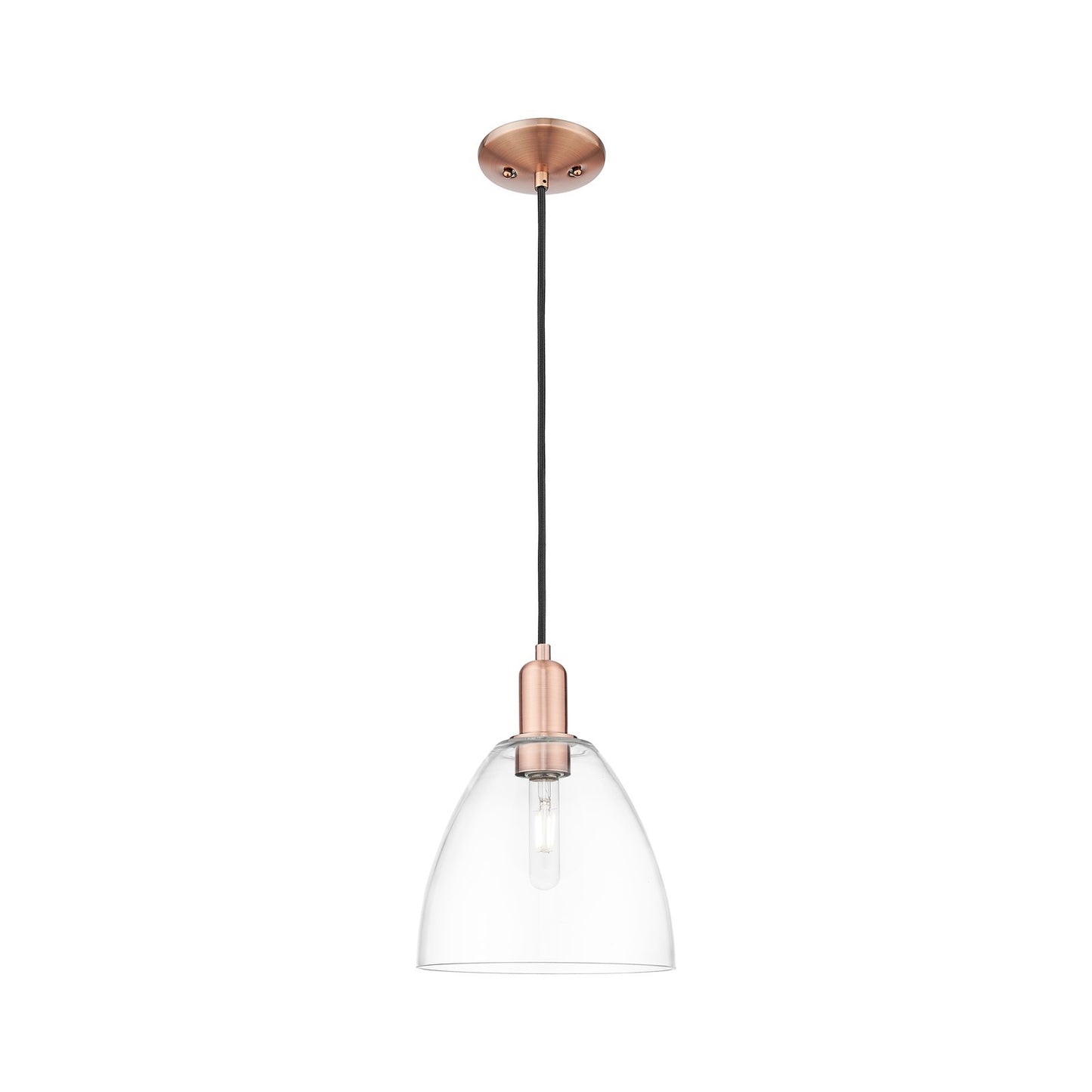 Innovations Bristol 9in 1-Light Mini Pendant | Industrial Antique Copper Steel and Clear Glass | Kitchen Island & Dining Room | 9 | Model 716-1P-AC-GBD-92