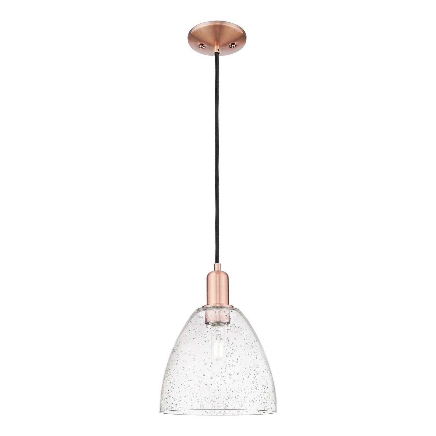 Innovations Bristol 9in 1-Light Mini Pendant | Industrial Antique Copper Steel and Seedy Glass | Kitchen Island & Dining Room | 9 | Model 716-1P-AC-GBD-94
