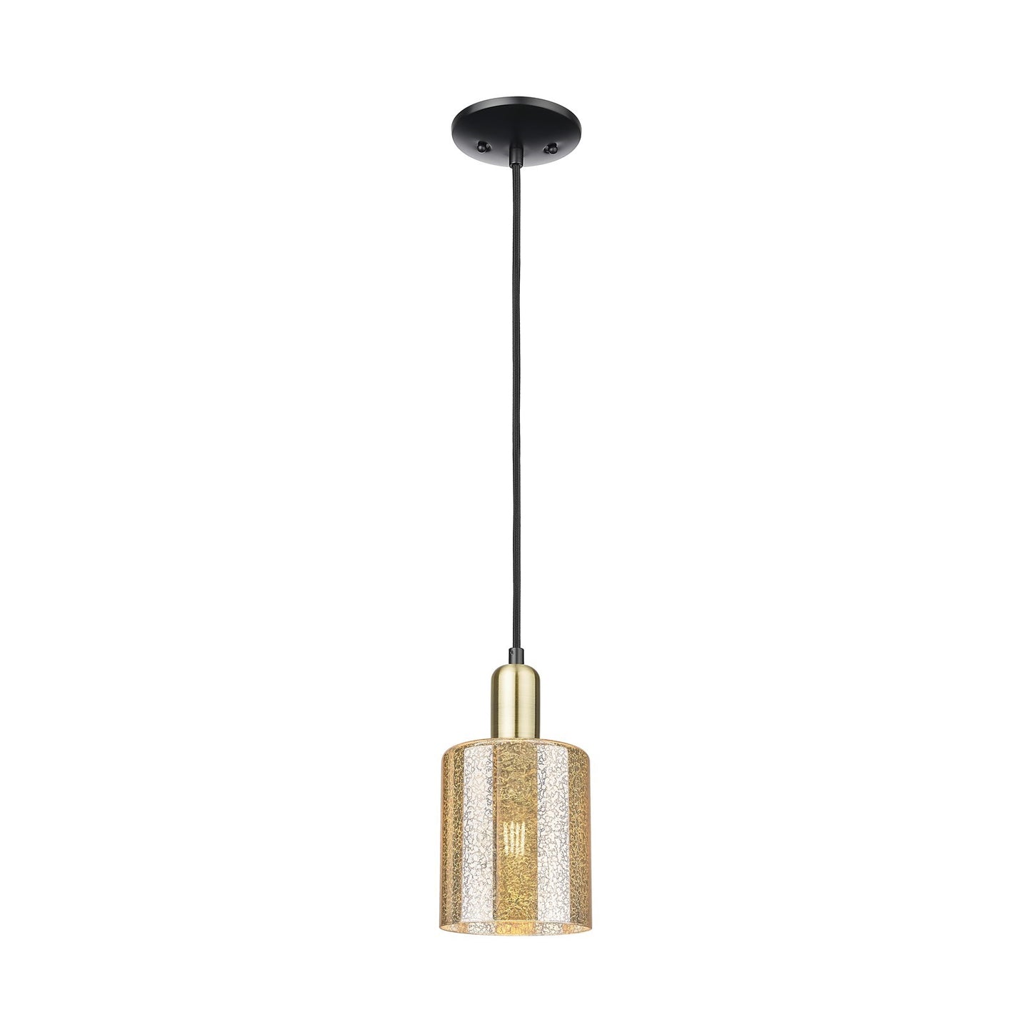 Innovations Cobbleskill 5in 1-Light Mini Pendant | Industrial Black Antique Brass Steel and Mercury Glass | Kitchen Island & | Model 716-1P-BAB-G116