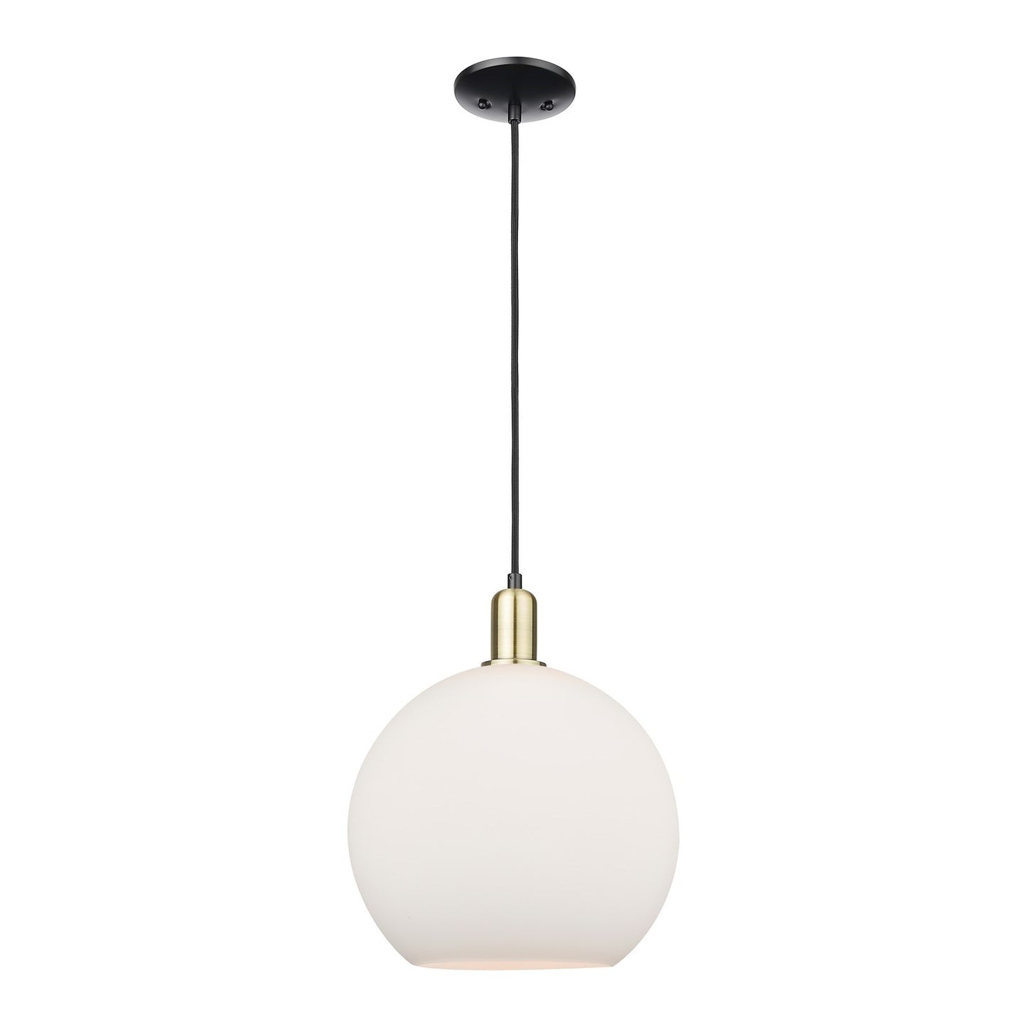 Innovations Athens 12in 1-Light Mini Pendant | Industrial Black Antique Brass Steel and Matte White Glass | Kitchen Island & | Model 716-1P-BAB-G121-12